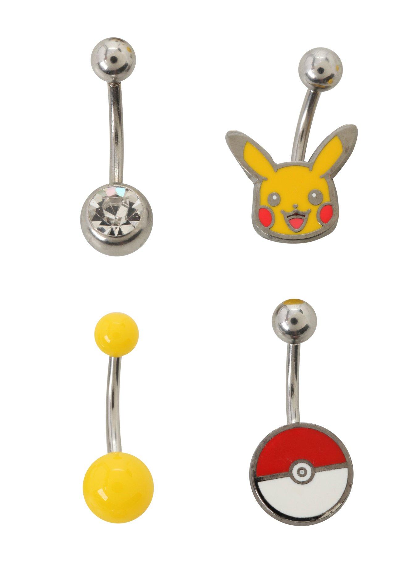 14G Steel Pokemon Pikachu Navel Barbell 4 Pack, , hi-res