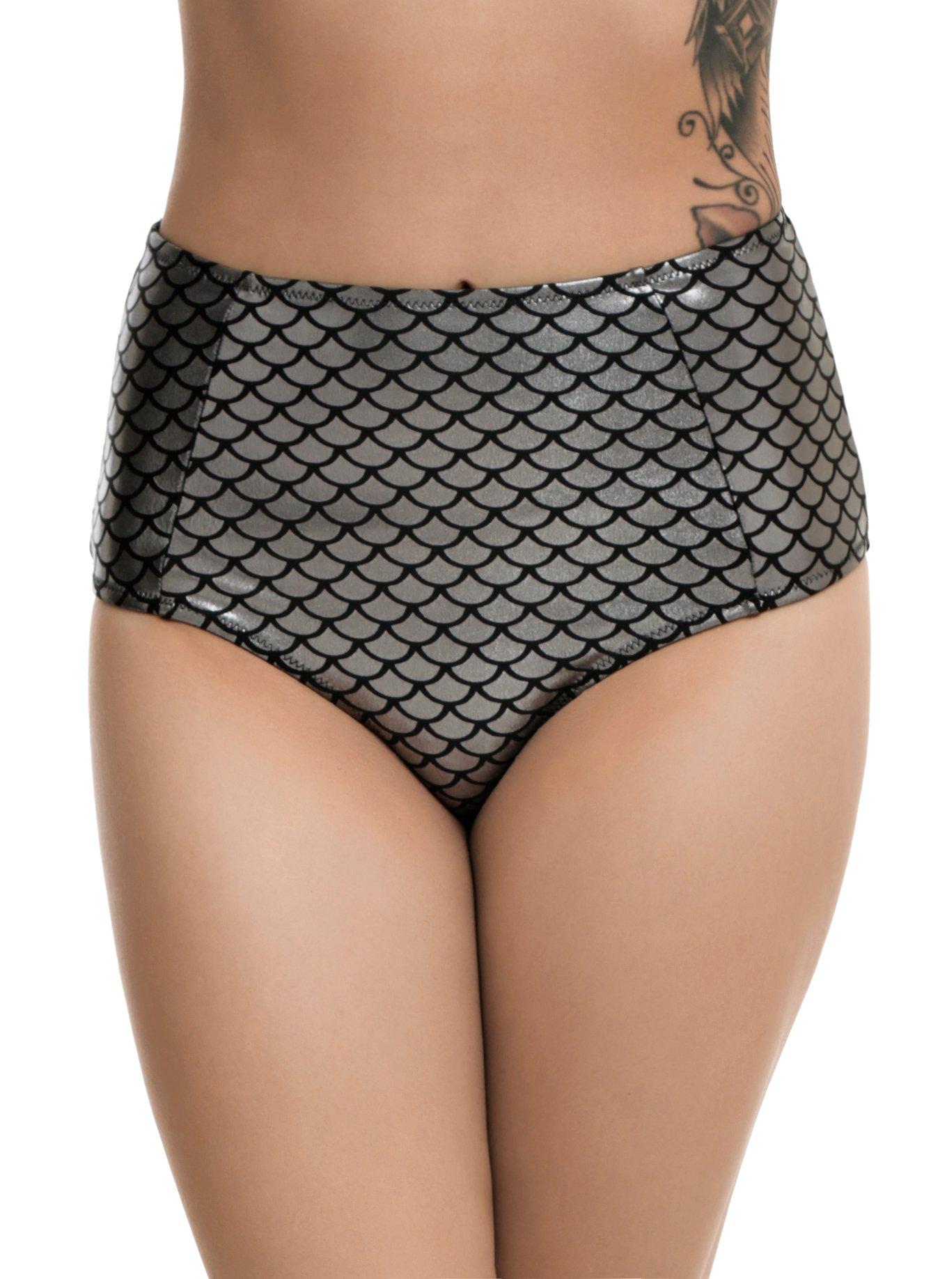 Silver Mermaid Swim Bottoms, BLACK, hi-res