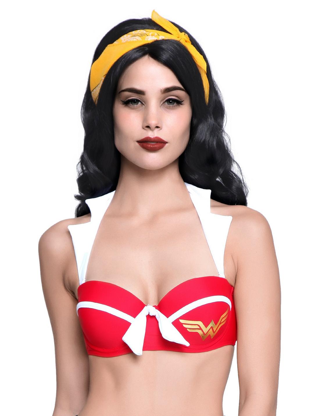 DC Comics Wonder Woman Bombshell Swim Top, RED, hi-res