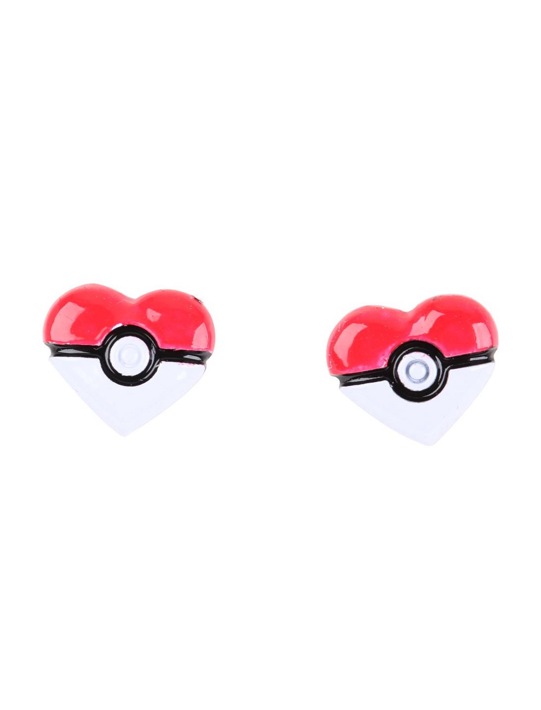 Pokemon Poke Ball Heart Earrings, , hi-res