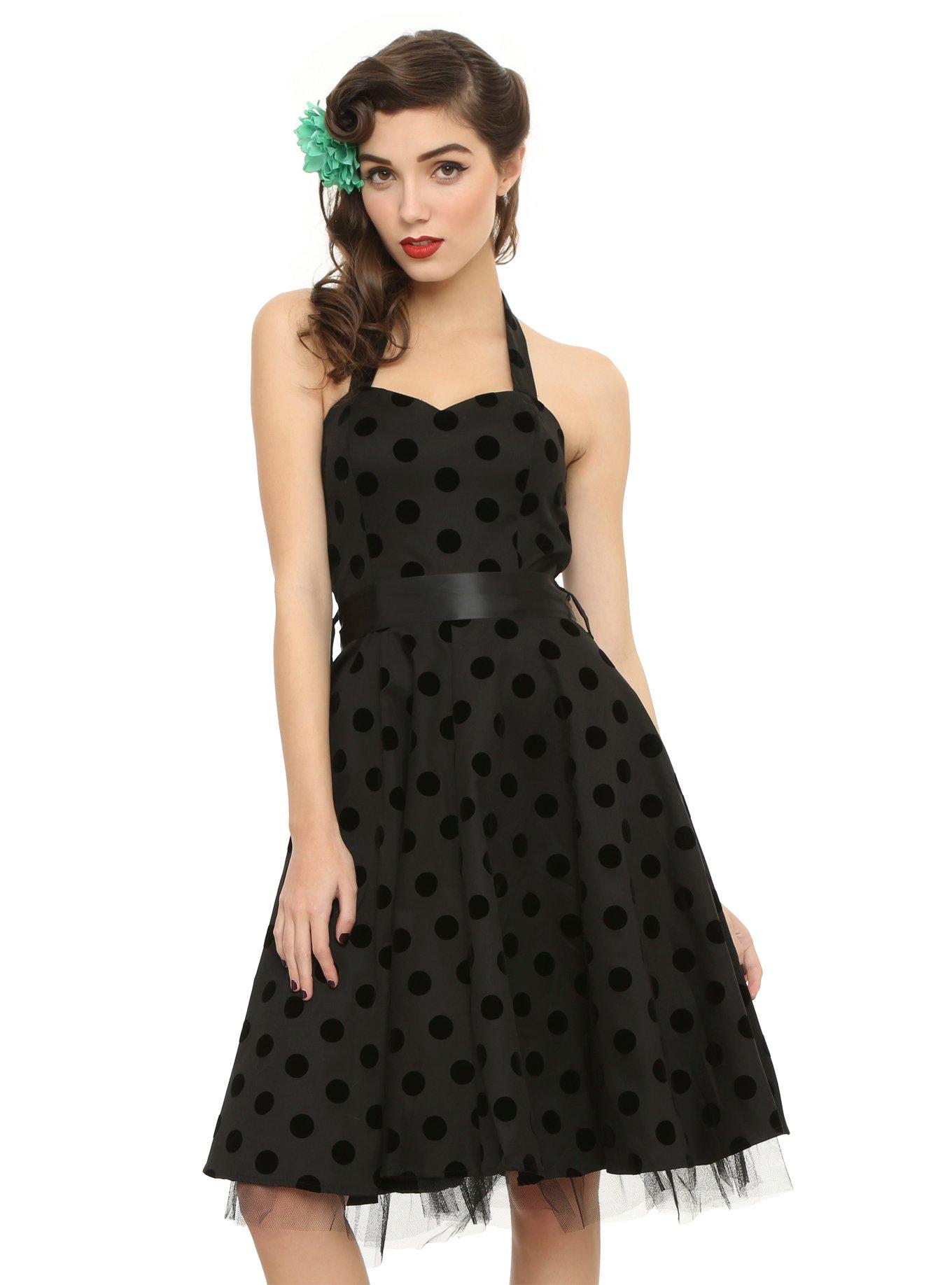 Black Polka Dot Swing Dress, BLACK, hi-res