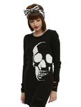 Distressed Skull Girls Sweater, BLACK, hi-res