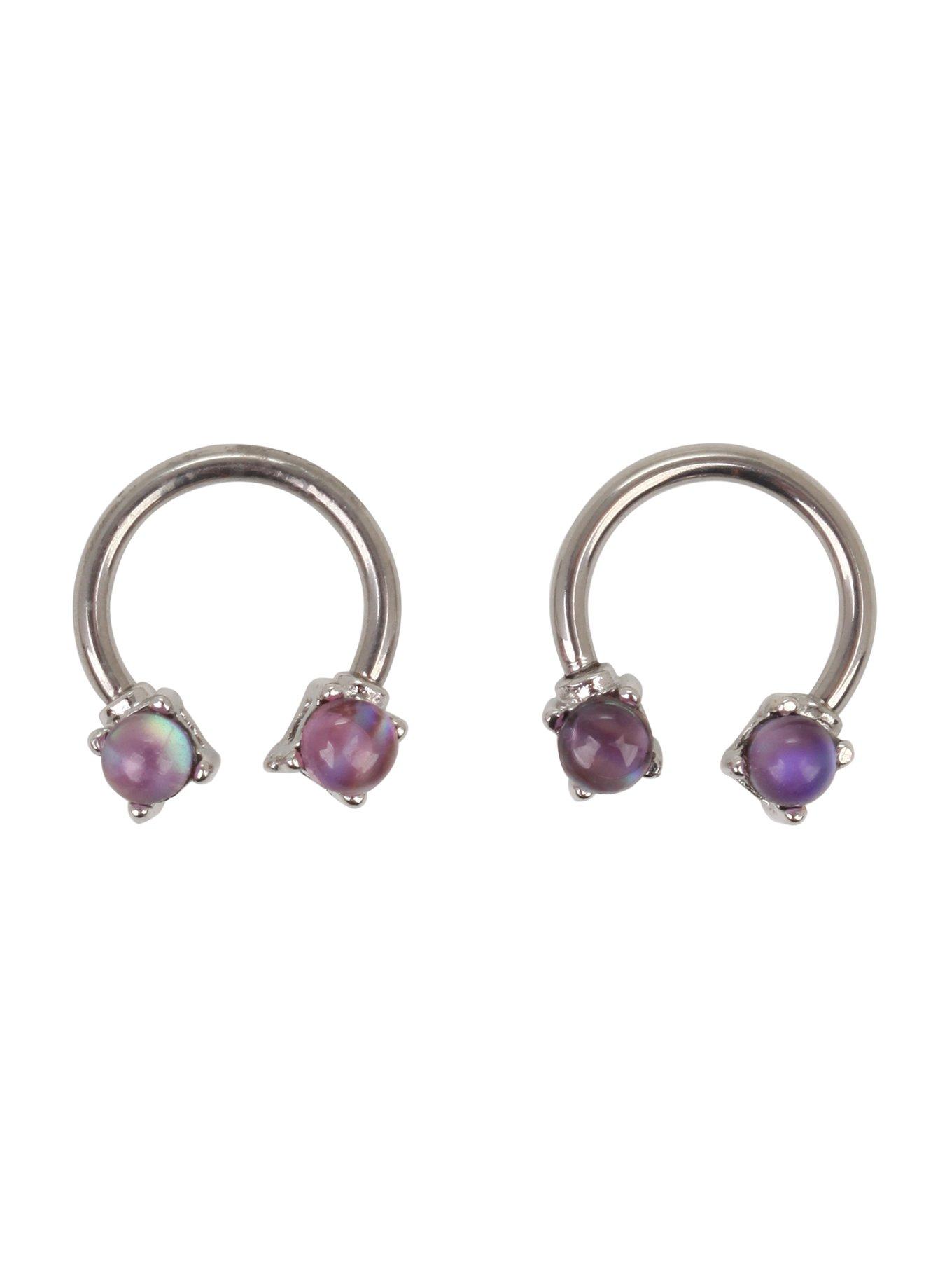 Steel Purple Turquoise Stone Circular Barbell Pair, , hi-res