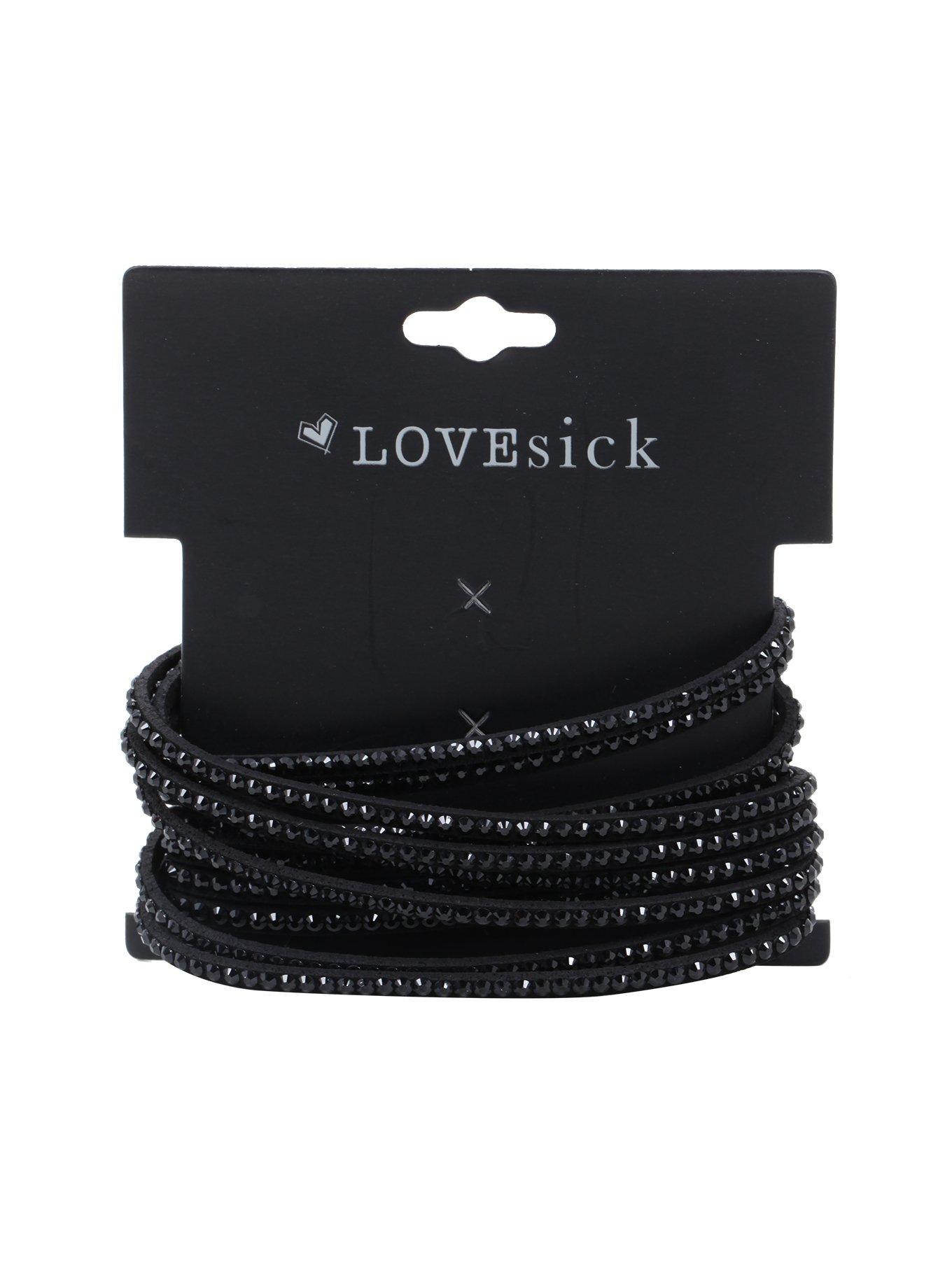 Black Suede & Gem Wrap Bracelet, , hi-res