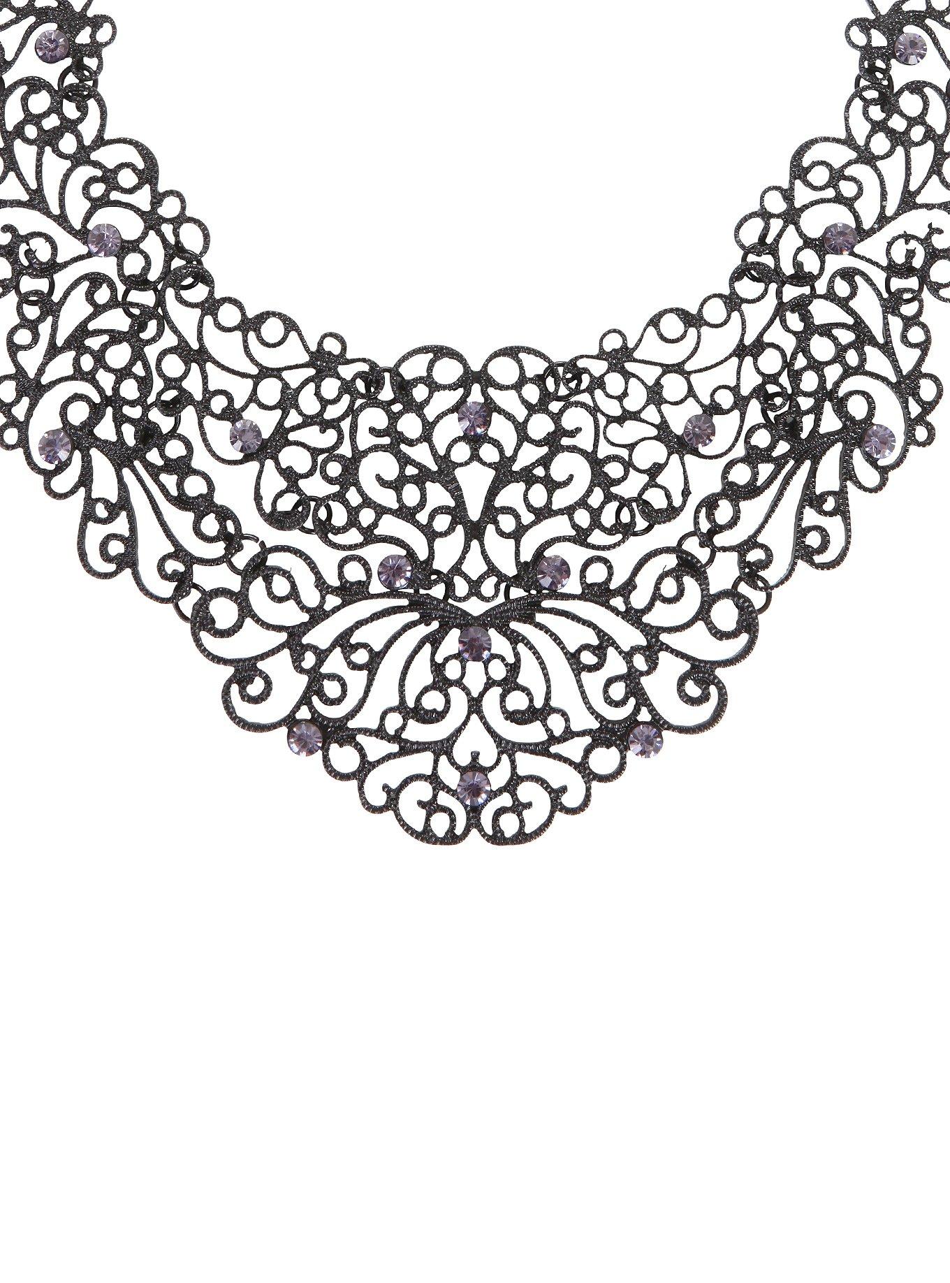 Black Filigree & Purple Gem Necklace, , hi-res