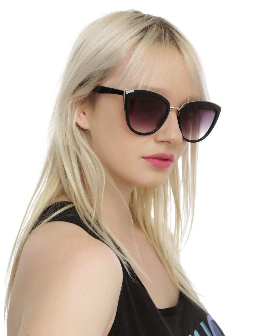 Black & Gold Bridge Cat Eye Sunglasses, , hi-res