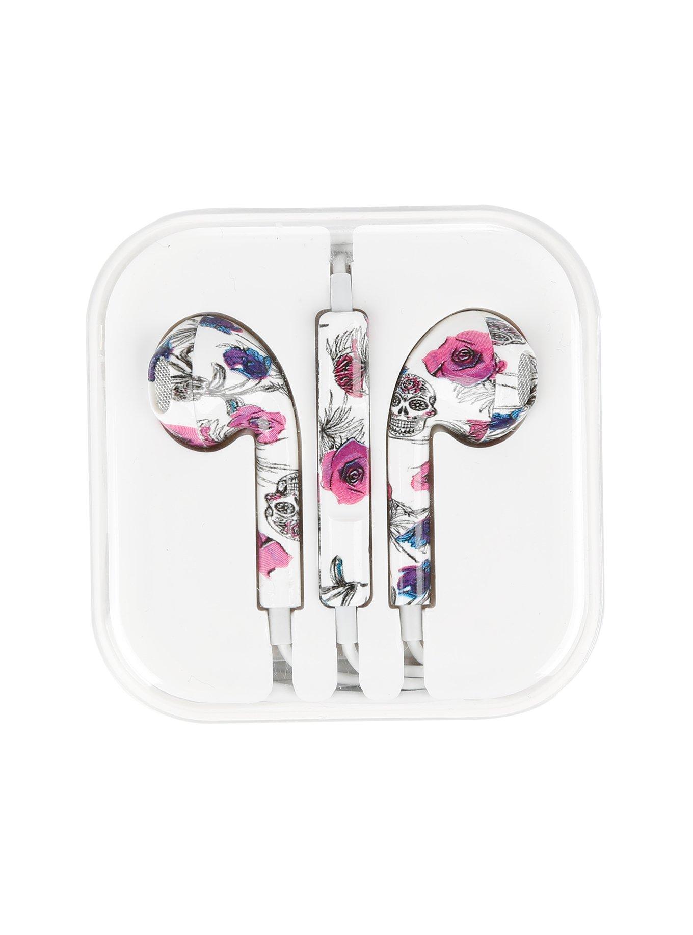 MiCase Skull Floral Print Earbuds, , hi-res