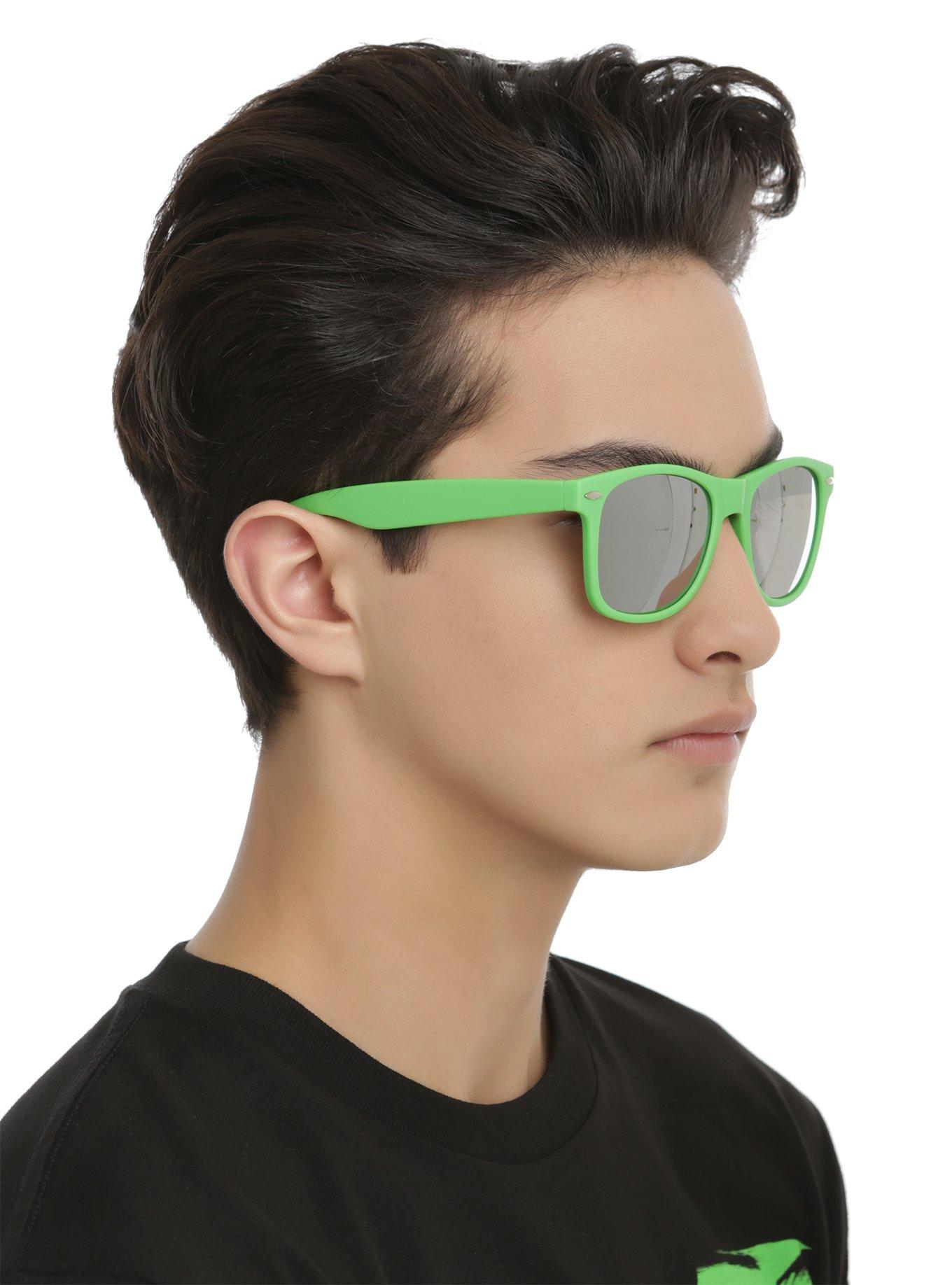 Kelly Green Mirrored Smooth Touch Retro Sunglasses, , hi-res