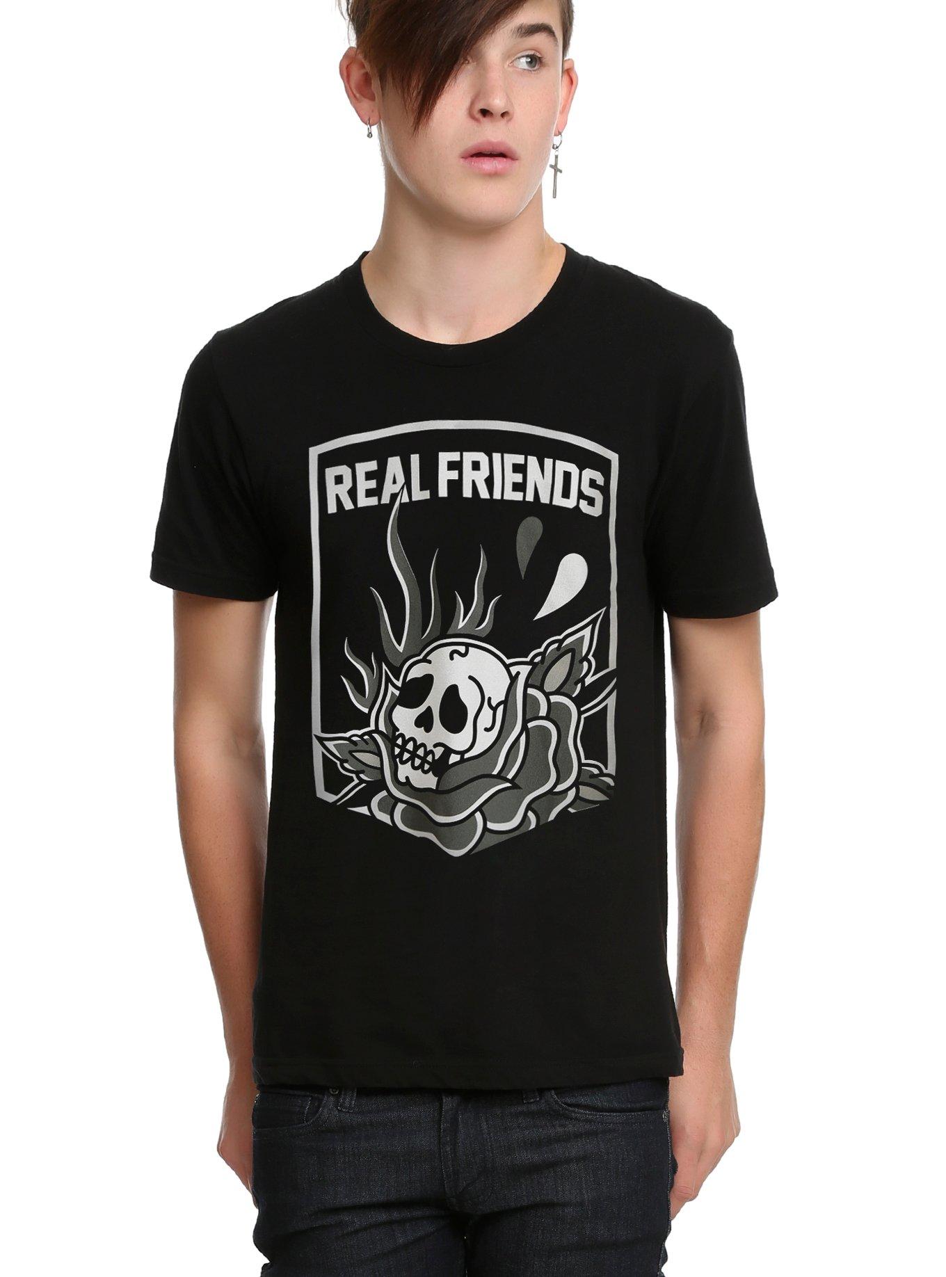 Real Friends Skull Rose T-Shirt, BLACK, hi-res