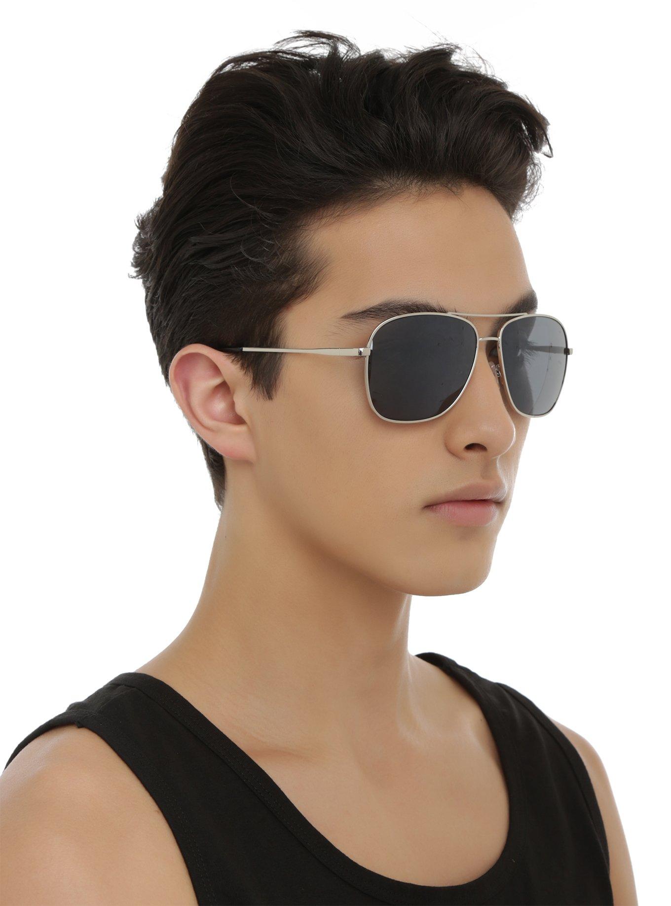Silver Smoke Lens Aviator Sunglasses, , hi-res