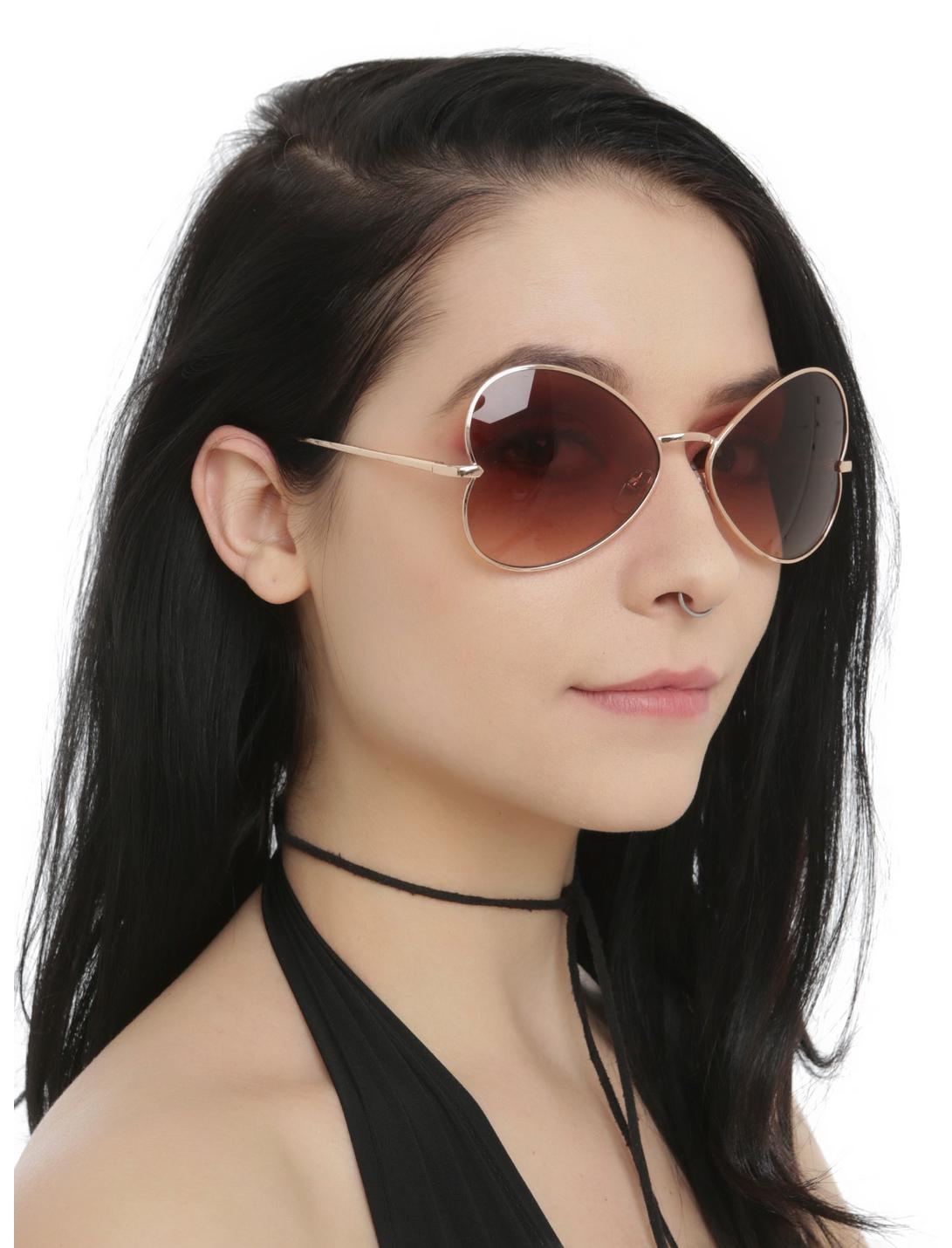 Rose Gold Metal Side Heart Sunglasses, , hi-res