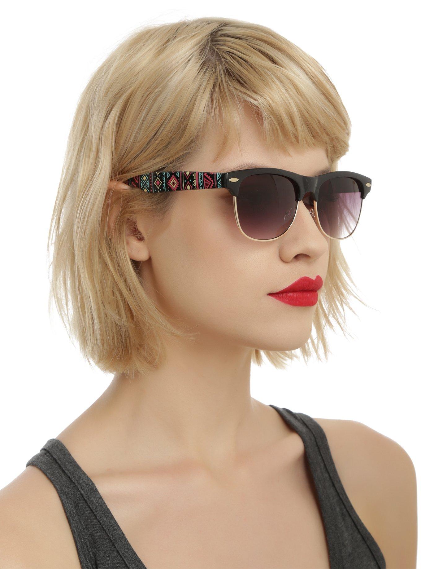 Geometric Half-Rim Sunglasses, , hi-res
