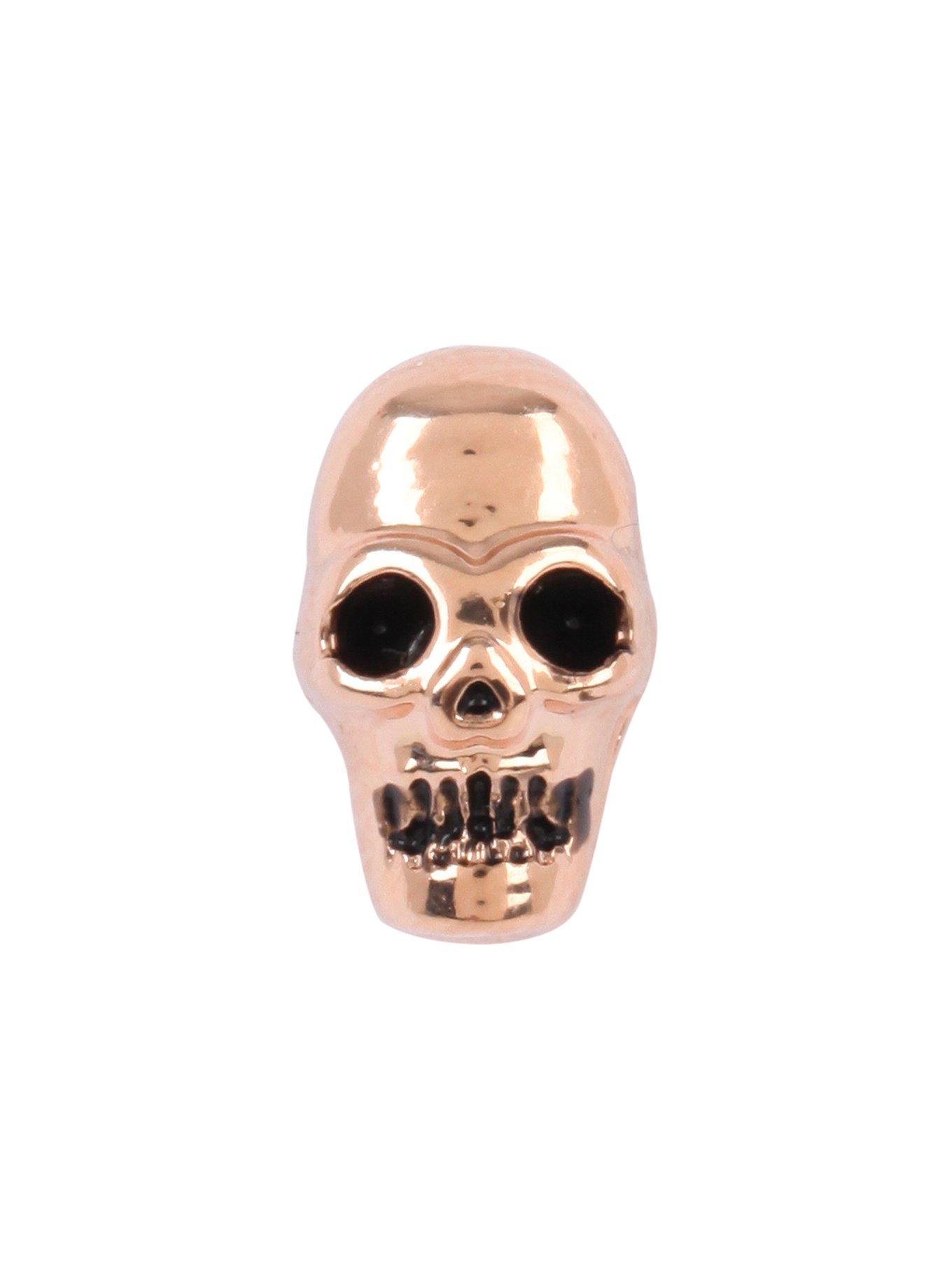 18G Steel Rose Gold Skull Cartilage Stud, , hi-res