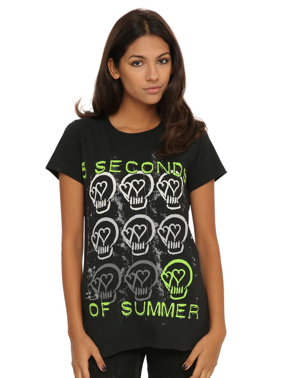 5 Seconds Of Summer Skulls Girls T-Shirt, BLACK, hi-res