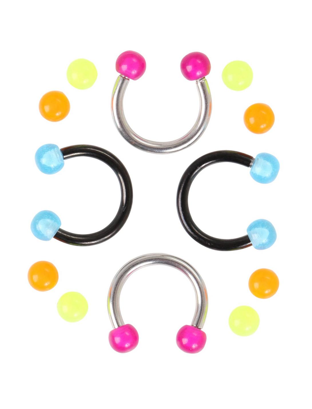 Steel Glow-In-The-Dark Multicolor Ball Circular Barbell 4 Pack, , hi-res