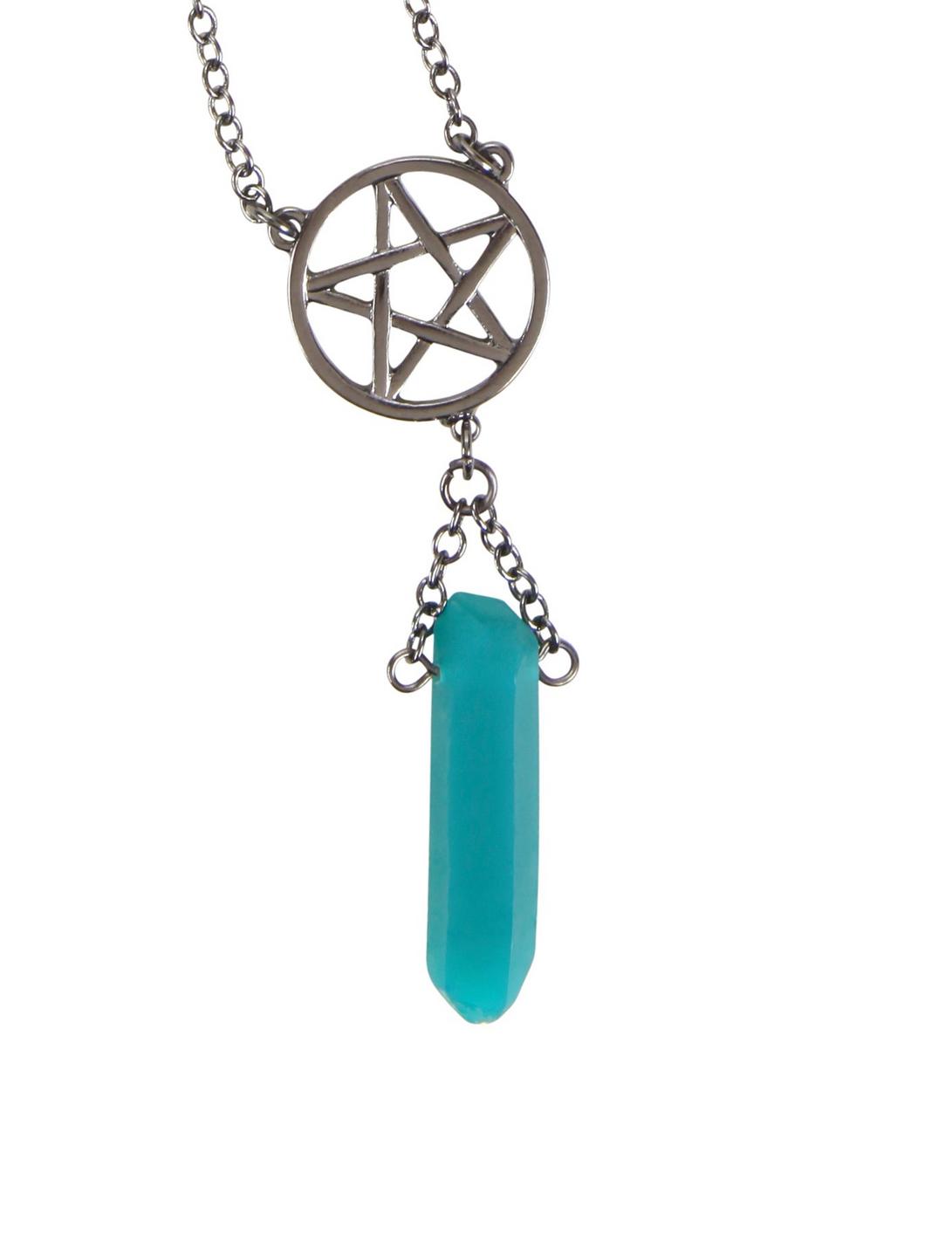 Pentagram & Teal Crystal Necklace, , hi-res