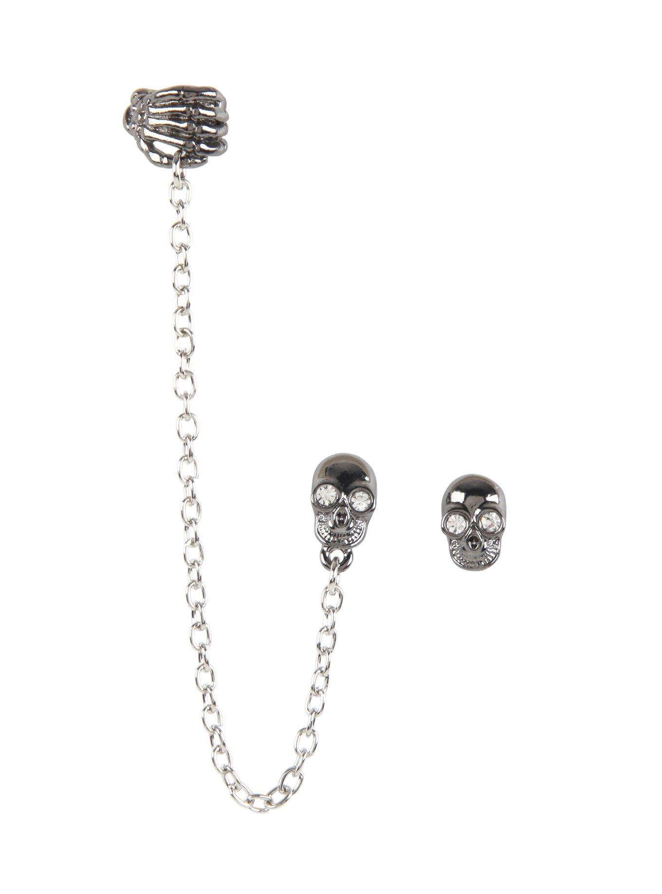 Skull Hand Cuff Earrings, , hi-res