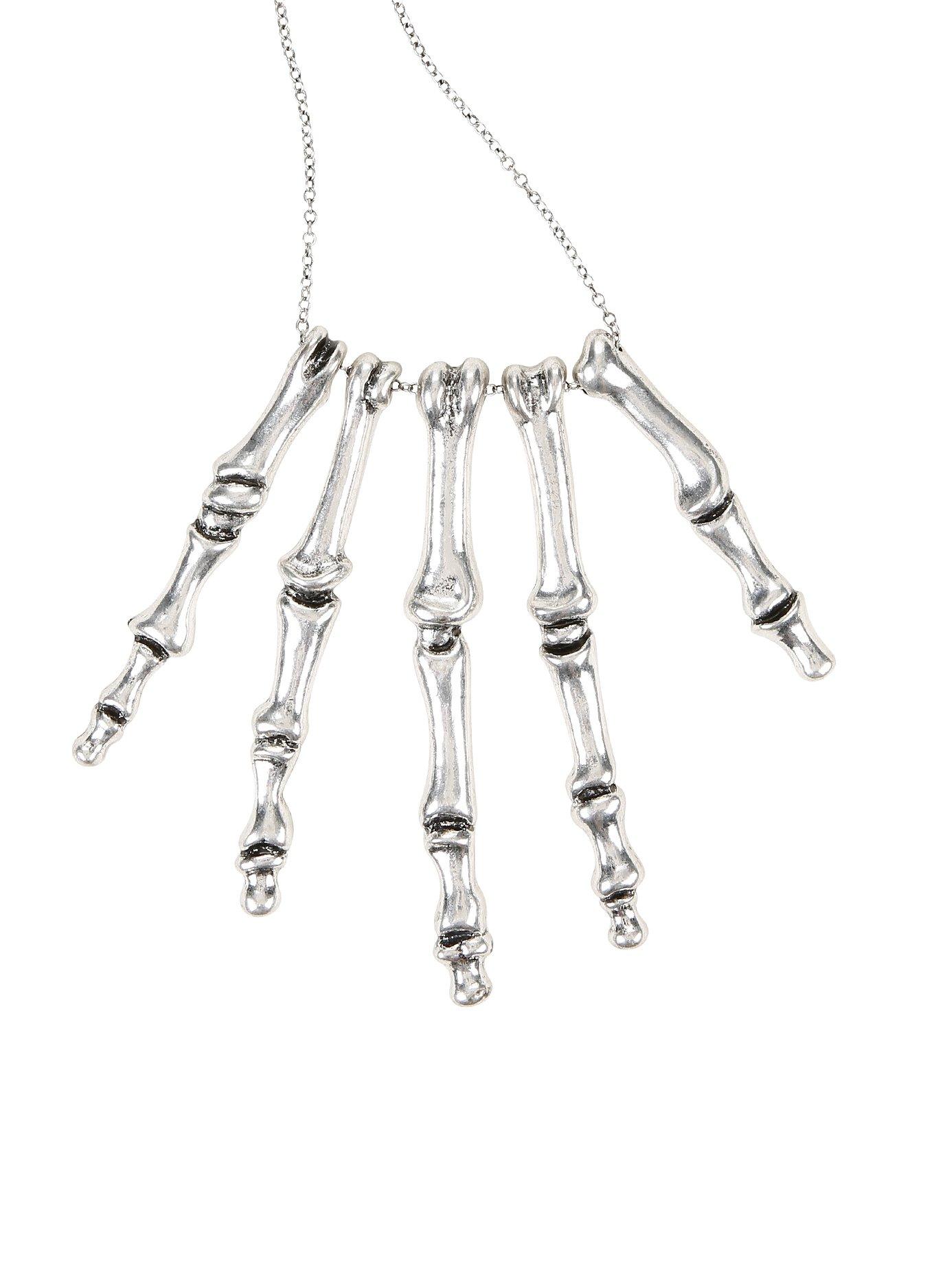 Large Skeleton Hand Statement Necklace, , hi-res