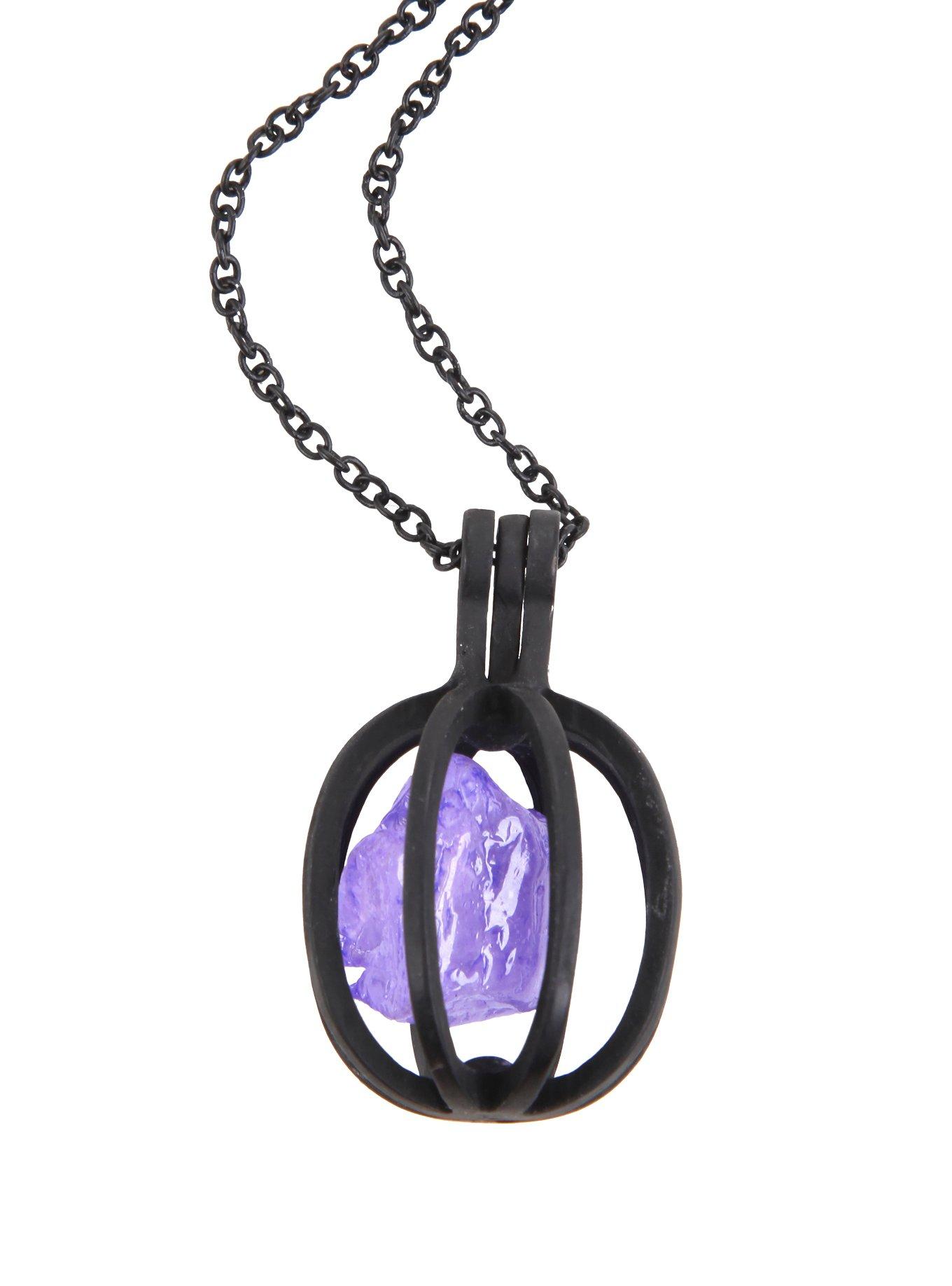 Matte Black Purple Crystal Cage Necklace, , hi-res
