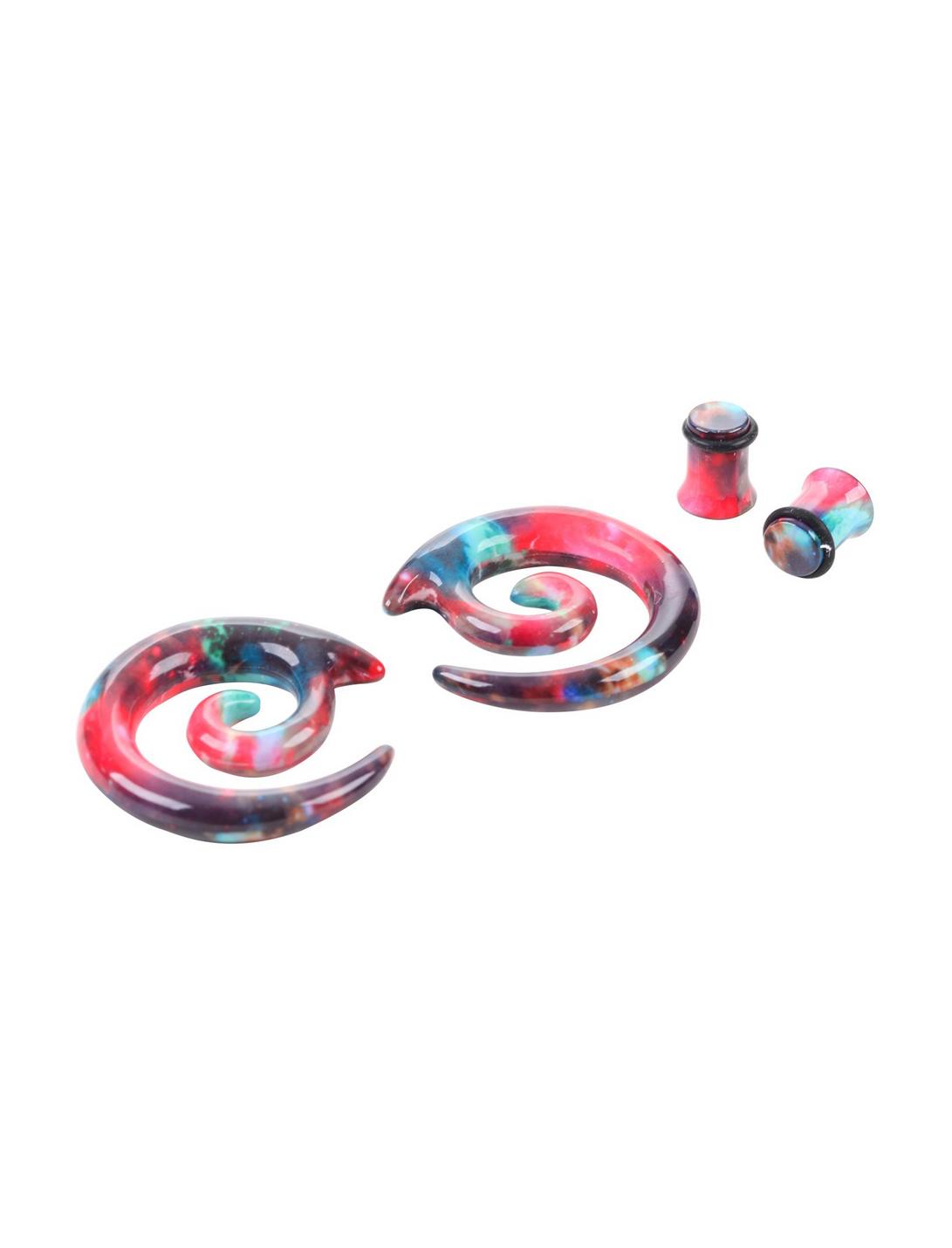 Acrylic Teal Candy Galaxy Spiral Pincher & Plug 4 Pack, , hi-res