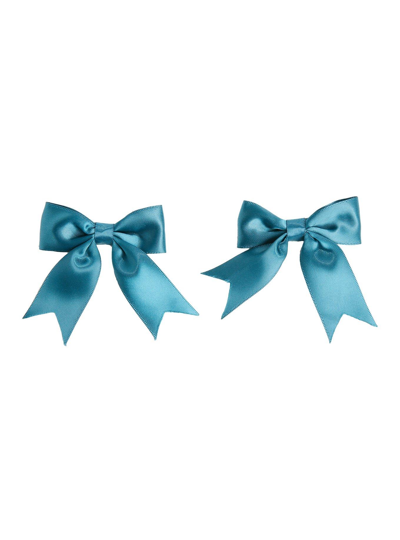 Teal Satin Hair Bow 2 Pack, , hi-res