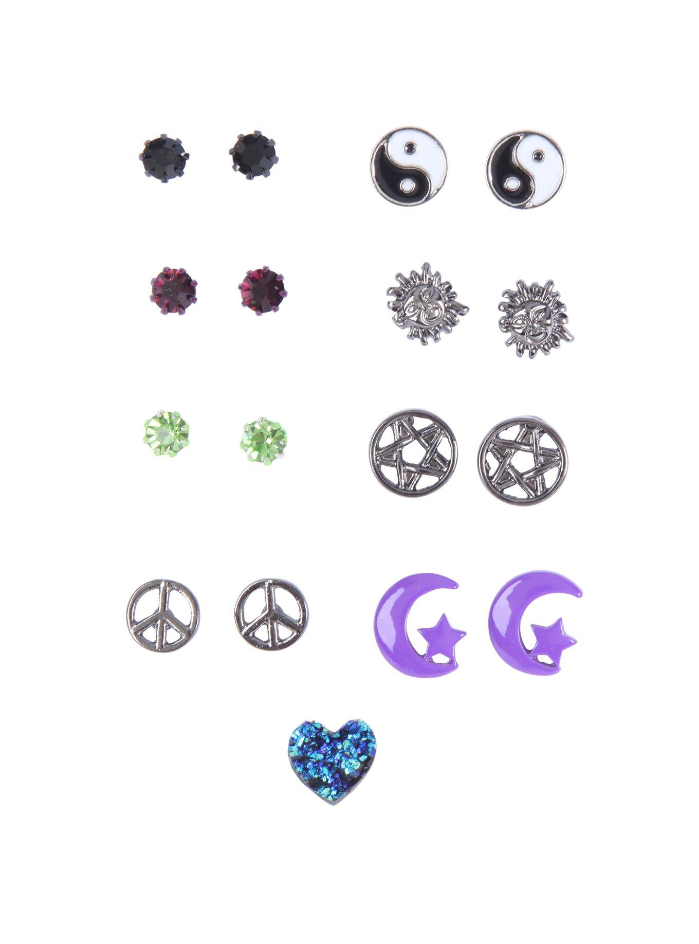 Purple Moon Blue Heart Earrings 9 Pair Hot Topic