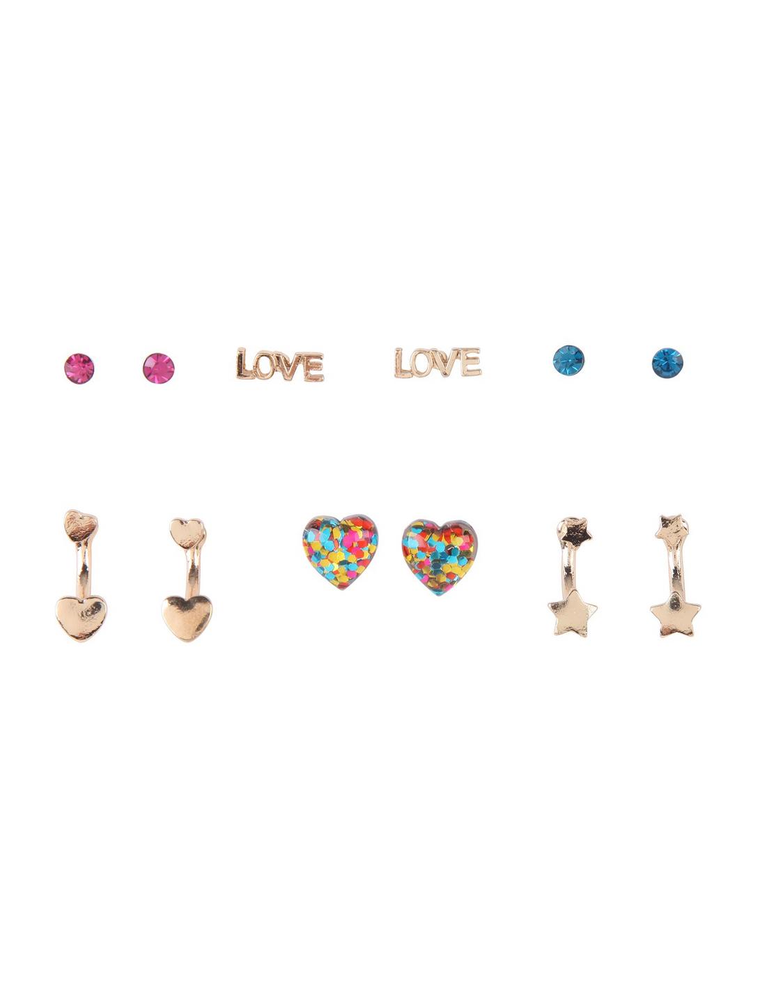 Love Sparkle Heart Earrings 6 Pair, , hi-res