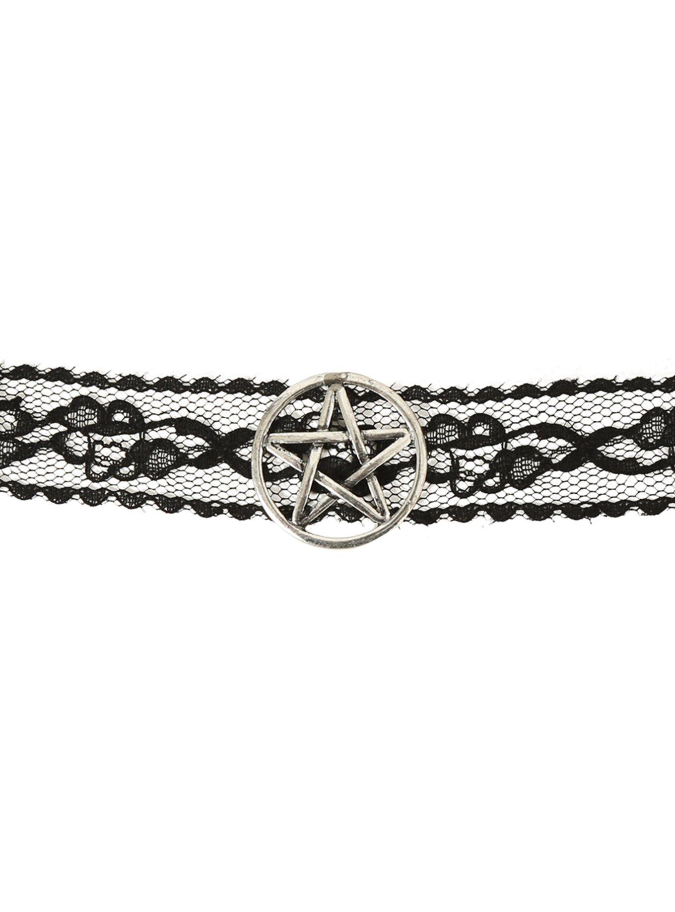 Pentagram Black Lace Choker, , hi-res