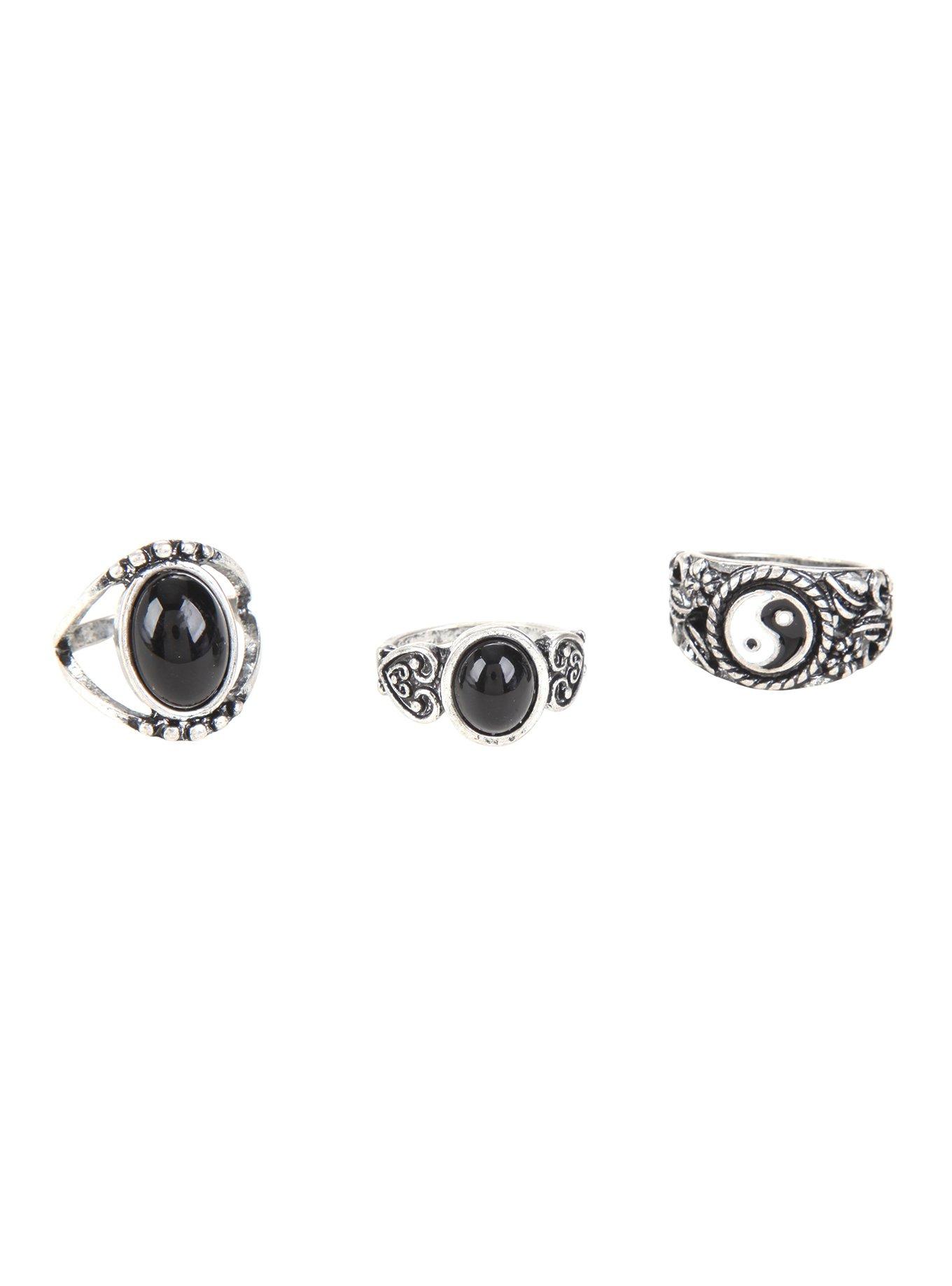 Black Stone & Yin-Yang Ring Set, , hi-res