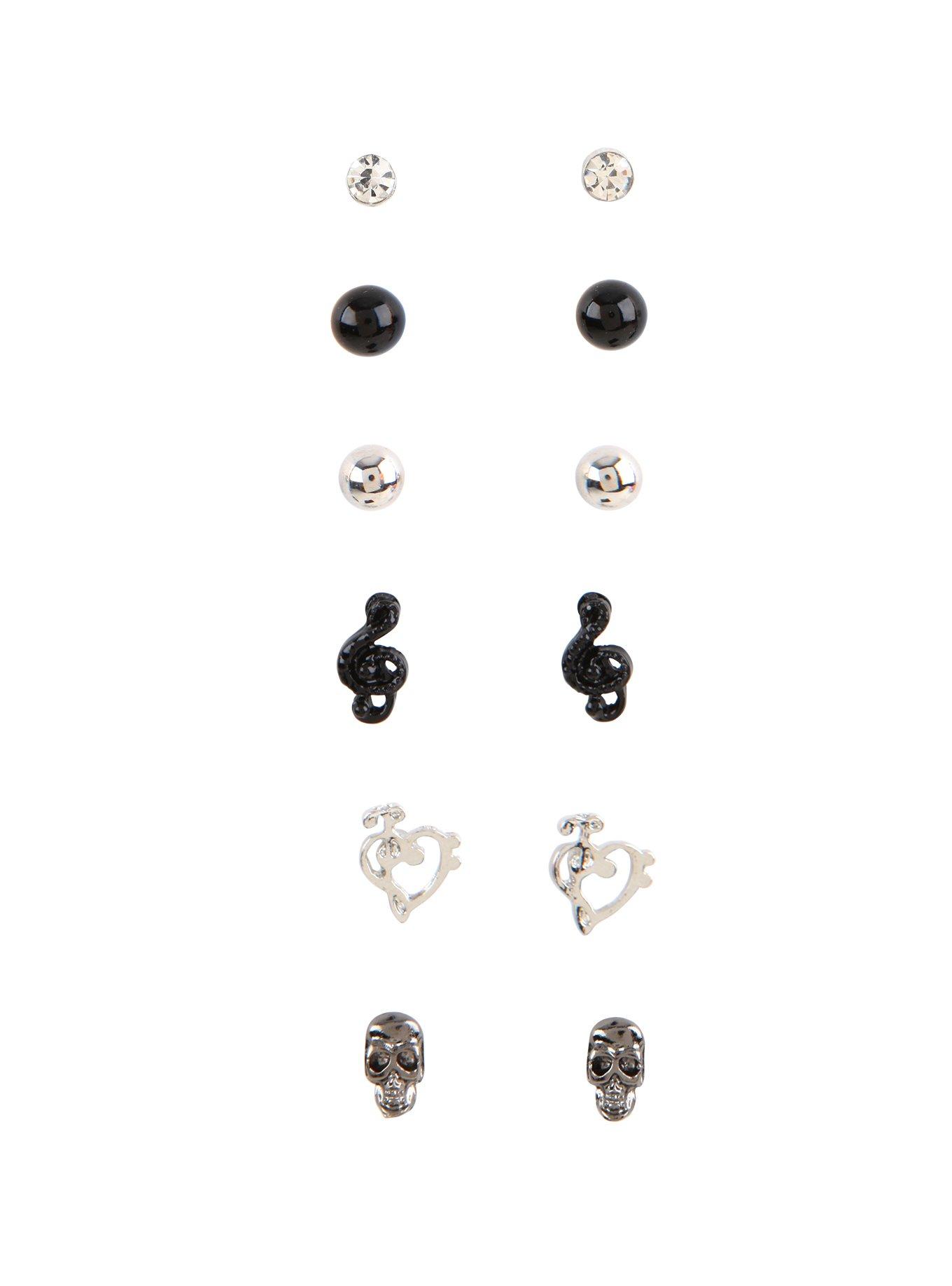 Silver & Black Music Clef Earrings Set, , hi-res