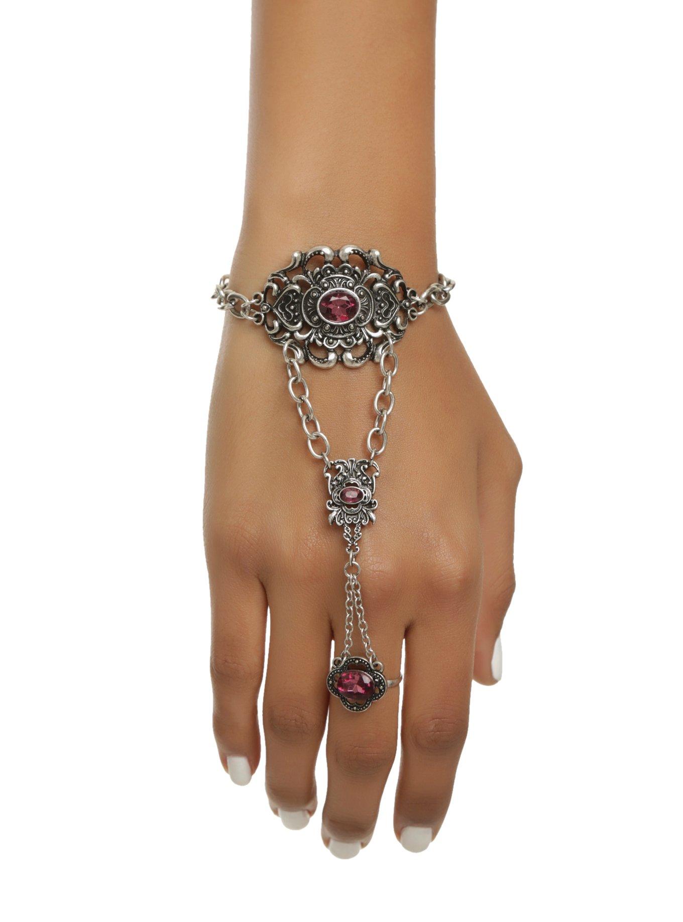 Ornate Purple Gem Ring Bracelet, , hi-res