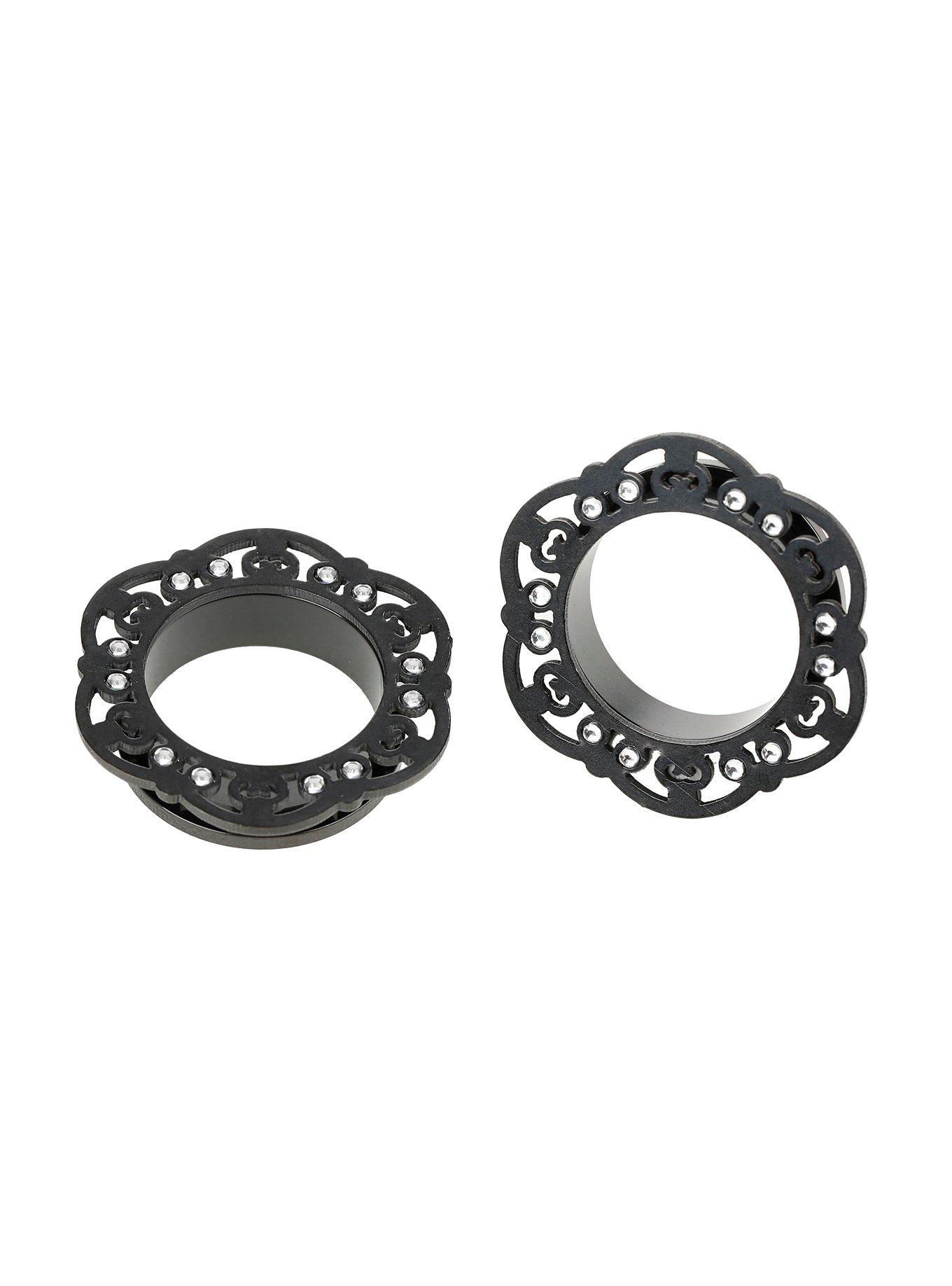 Steel Black Filigree Spool Plug 2 Pack, BLACK, hi-res