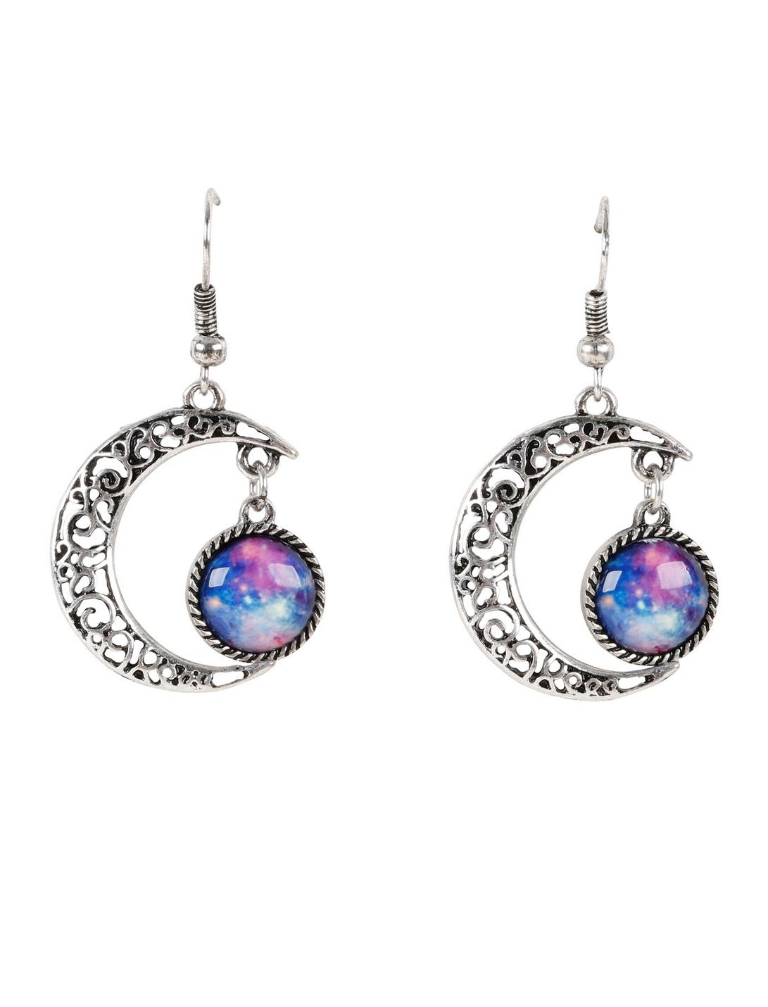 Silver Moon Galaxy Drop Earrings, , hi-res