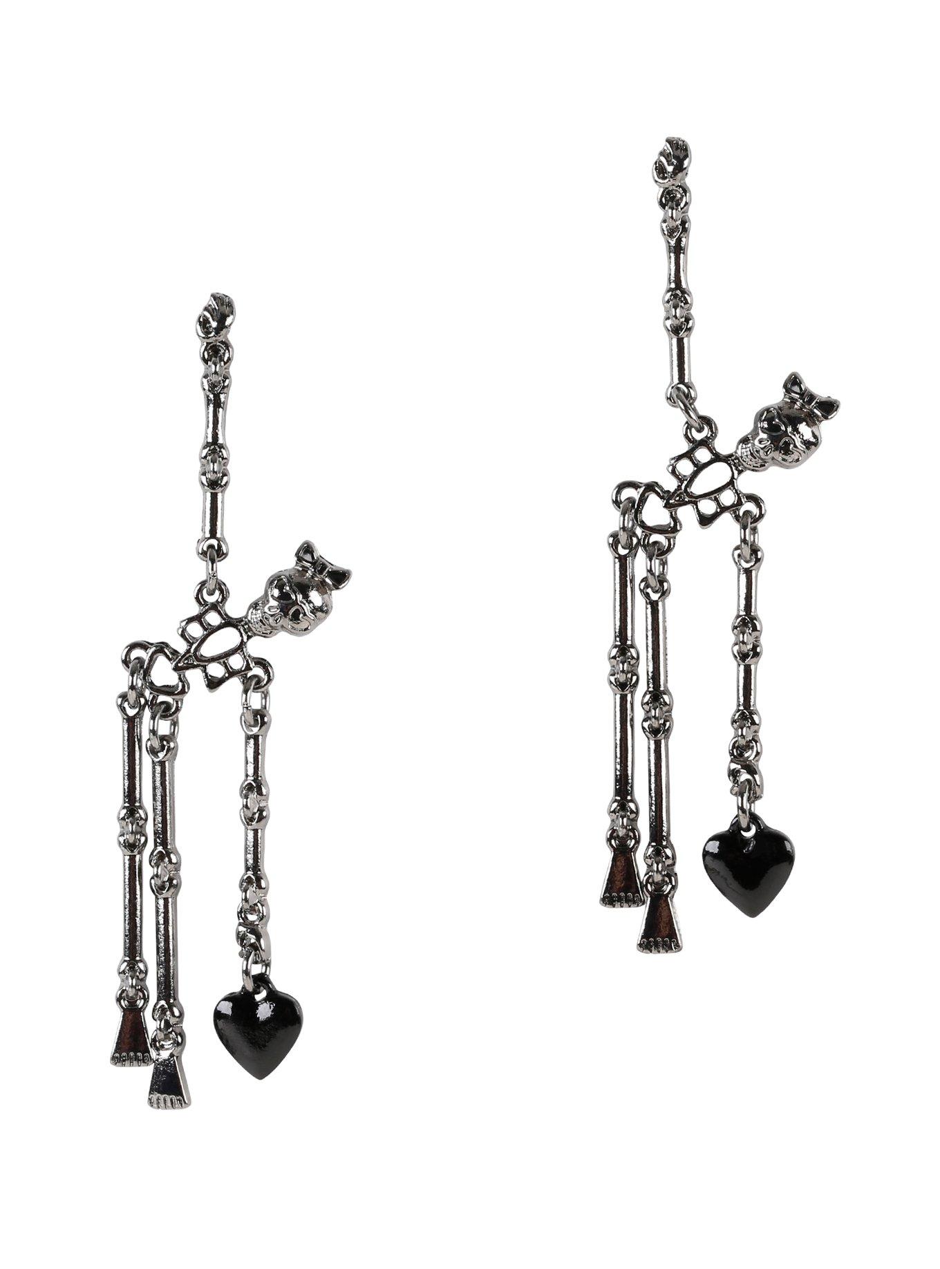 Hematite Skeleton Earrings, , hi-res