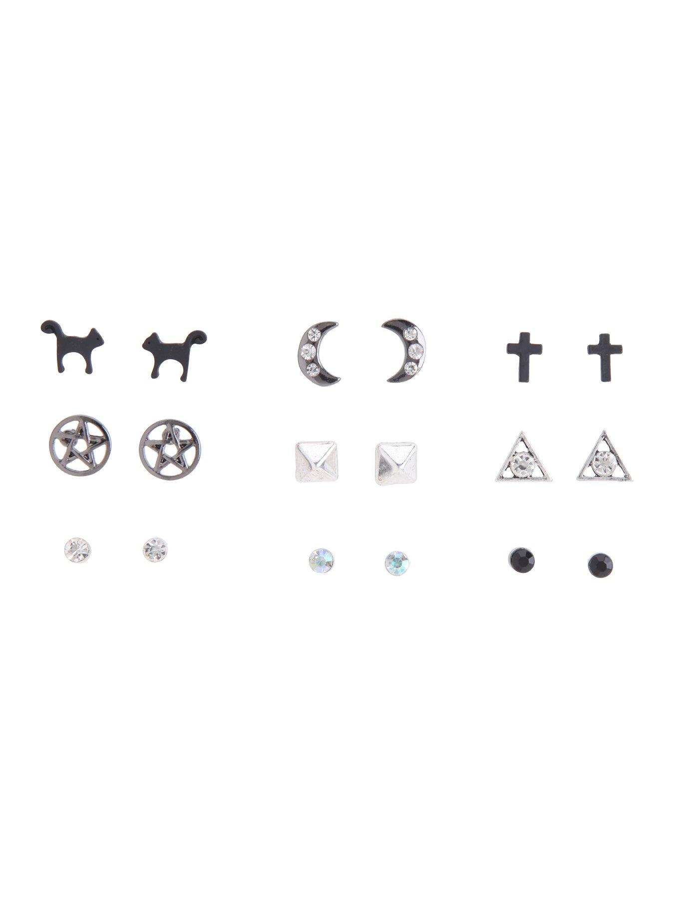Moon Pentagram Cat Earrings 9 Pair, , hi-res