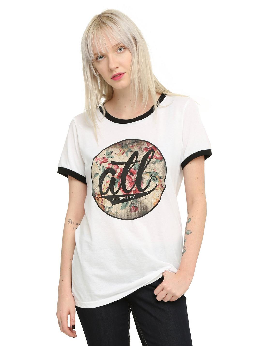 All Time Low Floral Logo Girls Ringer T-Shirt, , hi-res