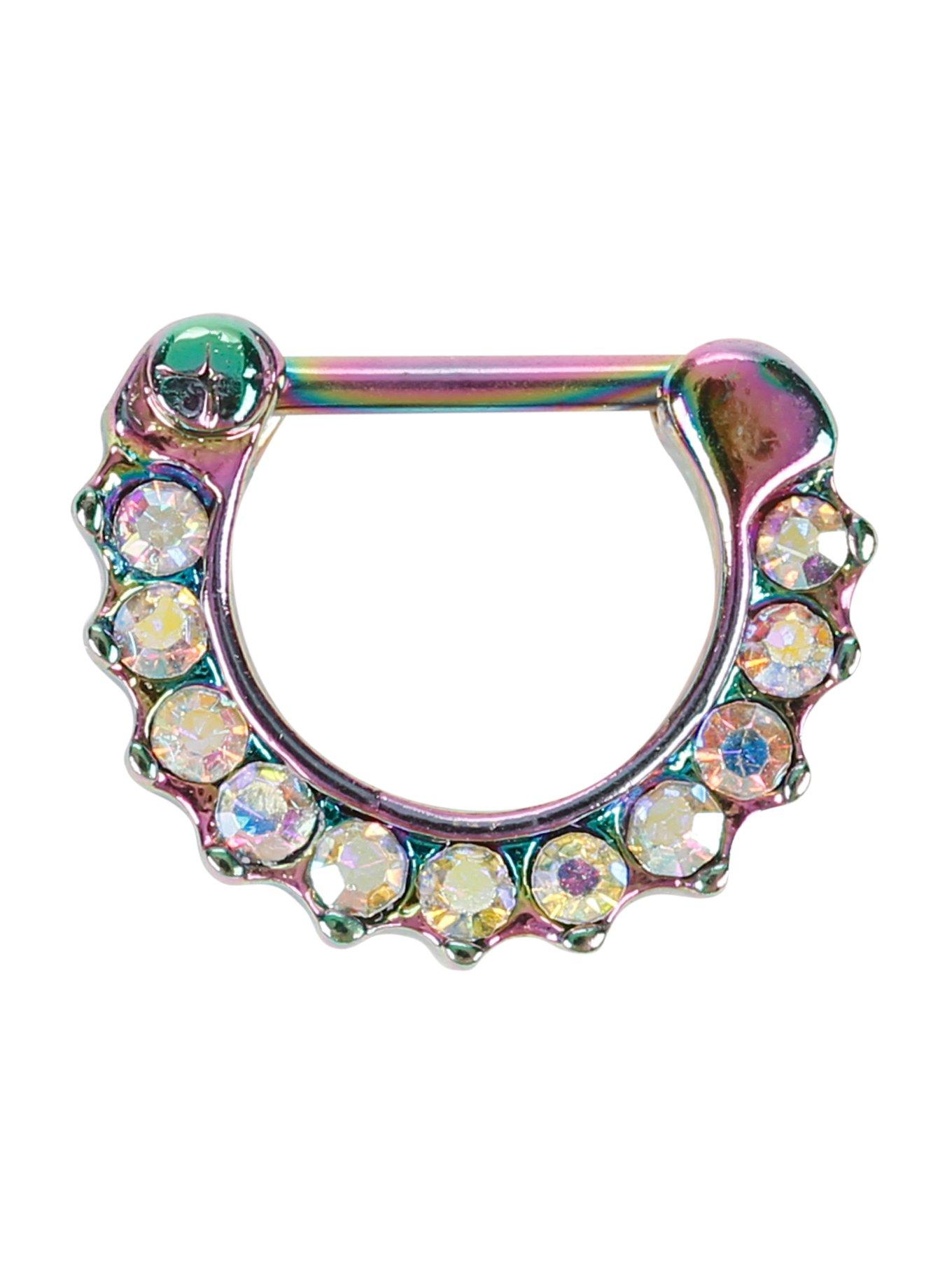 Steel Rainbow CZ Septum Clicker | Hot Topic