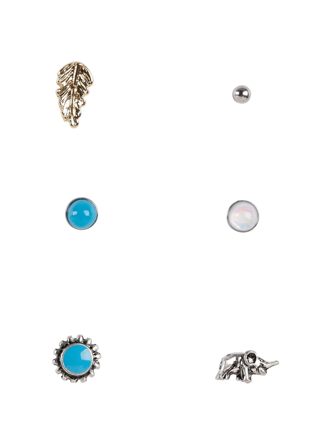 Steel Elephant Feather & Sun Nose Stud 6 Pack, , hi-res