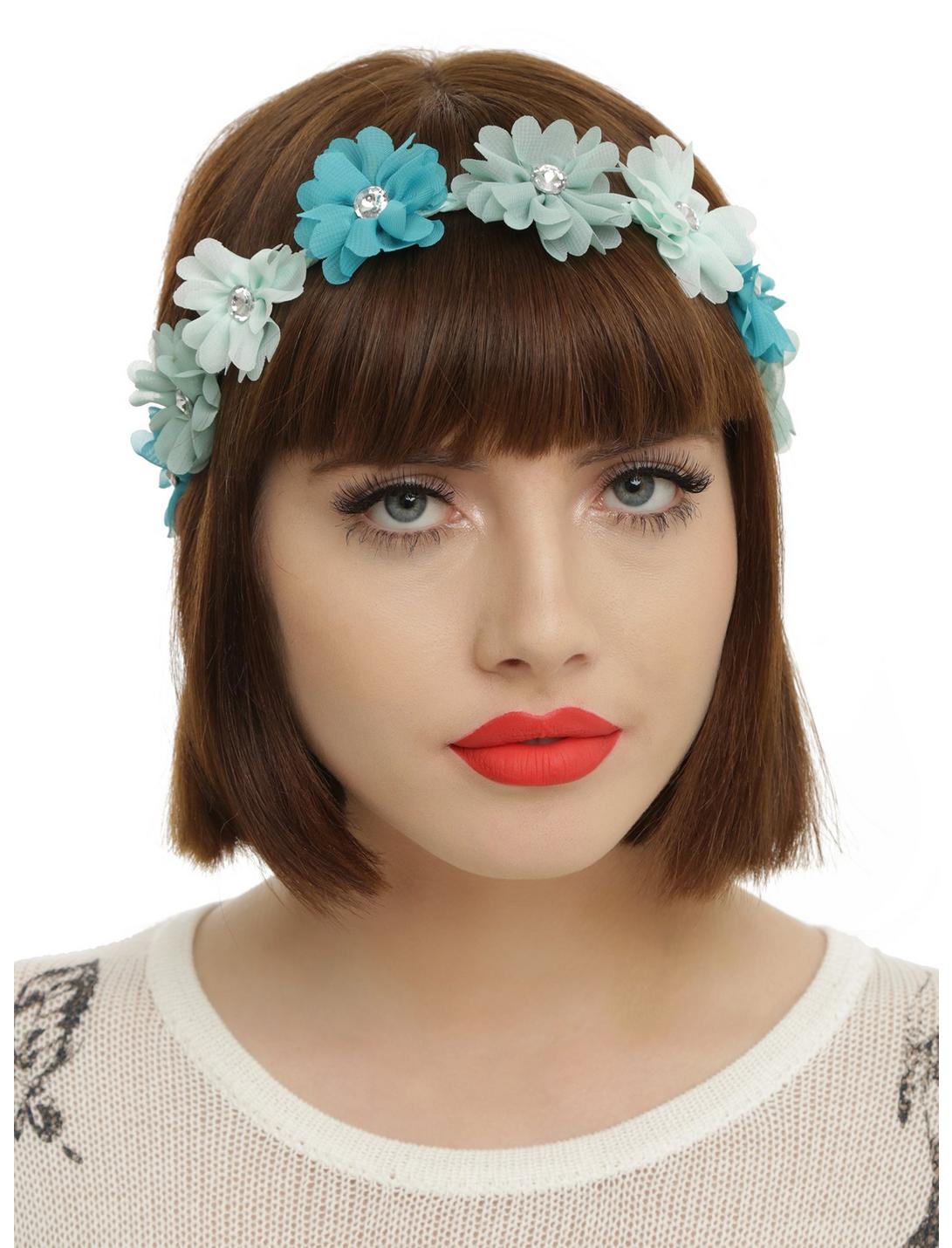 Mint & Turquoise Chiffon Flower Stretch Headband, , hi-res