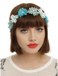 Mint & Turquoise Chiffon Flower Stretch Headband, , hi-res