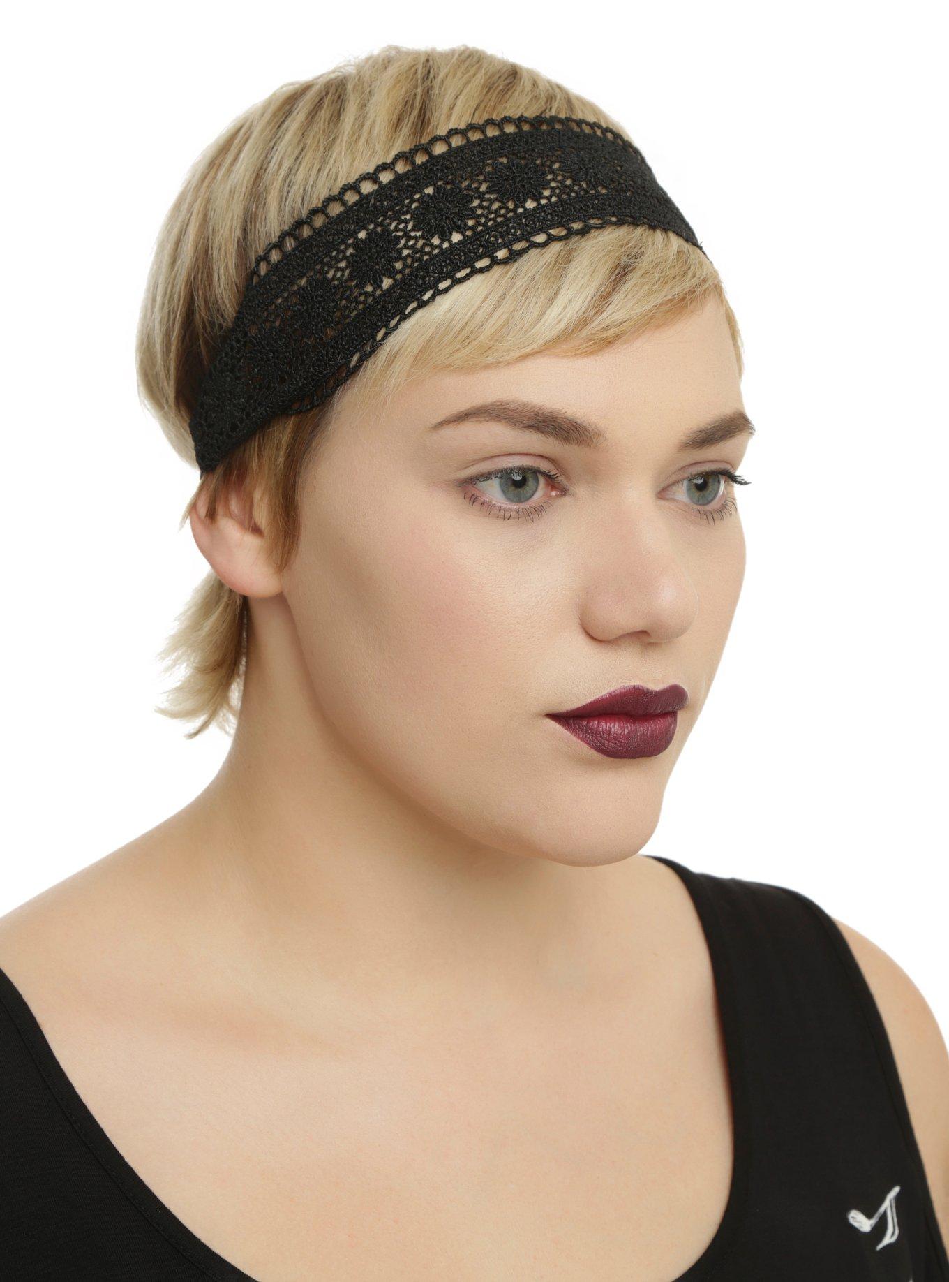Black Crochet Lace Stretch Headband, , hi-res