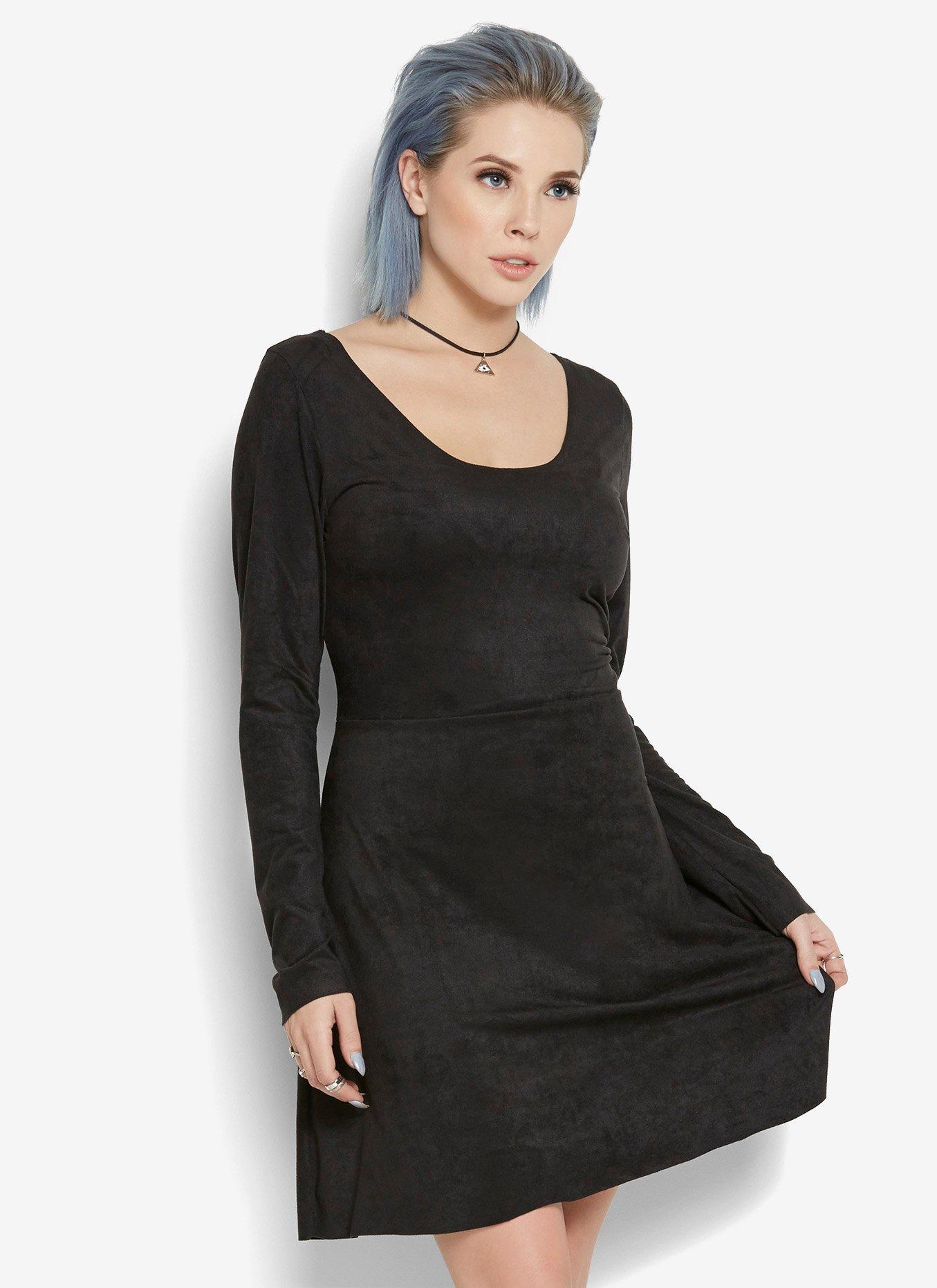 Faux Suede Dress, BLACK, hi-res