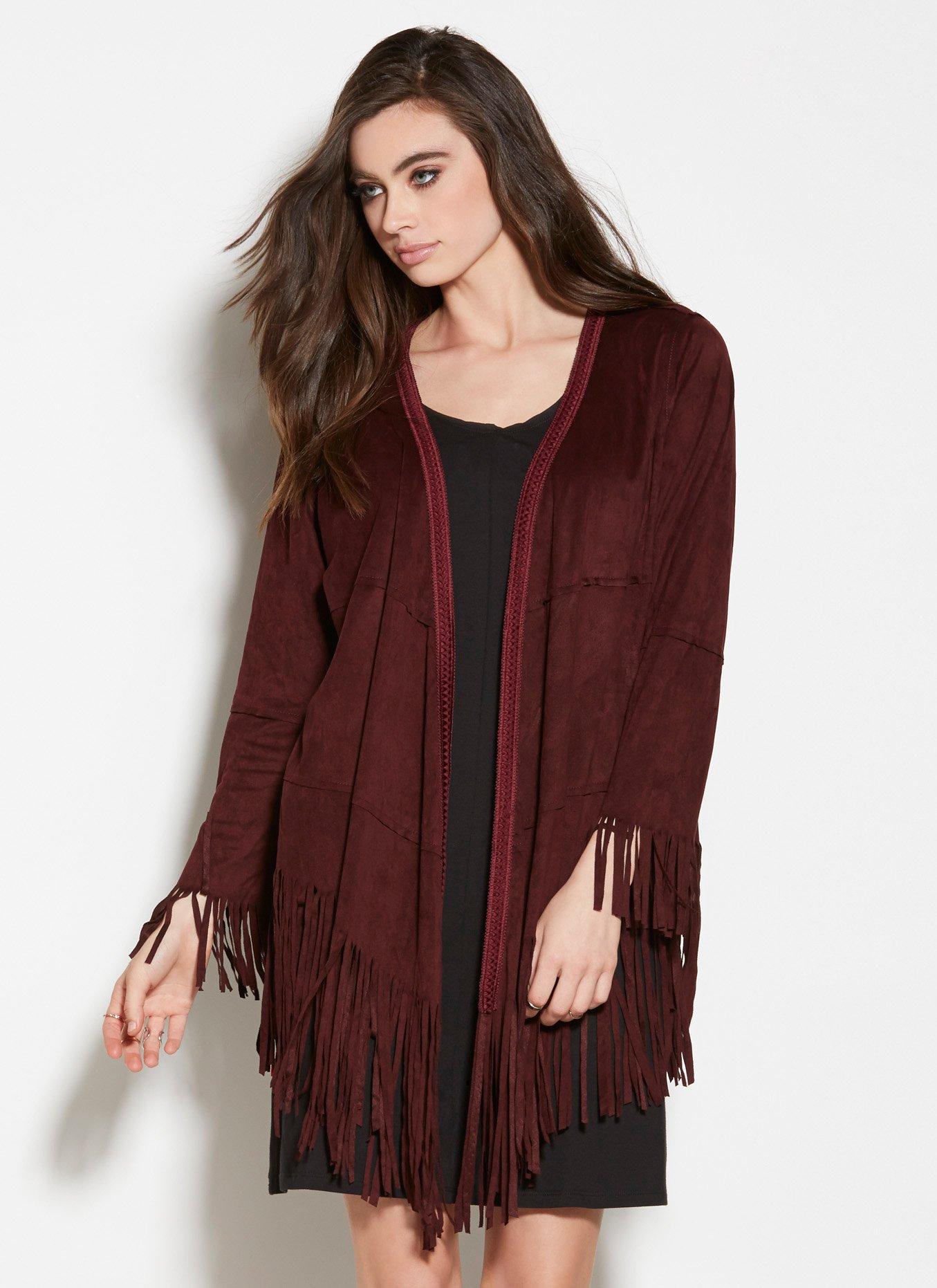 Faux Suede Fringe Cardigan | Hot Topic