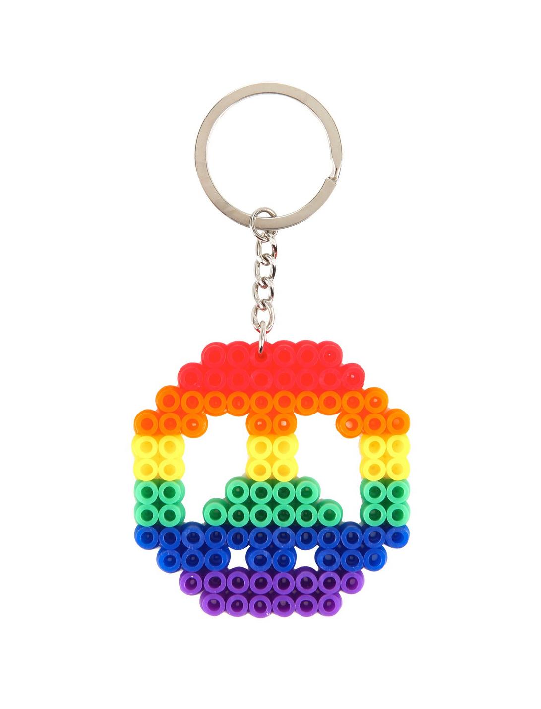 Rainbow Peace Sign Plastic Bead Key Chain, , hi-res