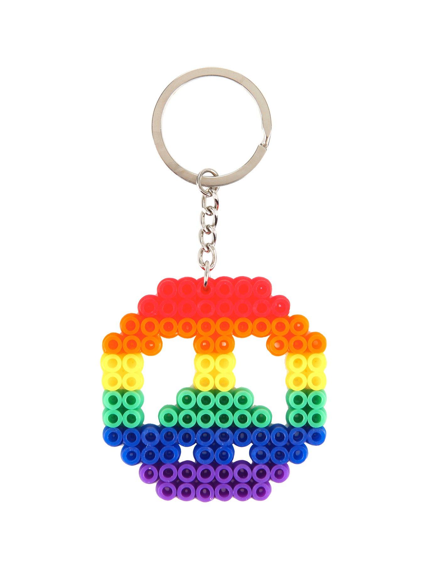 Rainbow Peace Sign Plastic Bead Key Chain, , hi-res