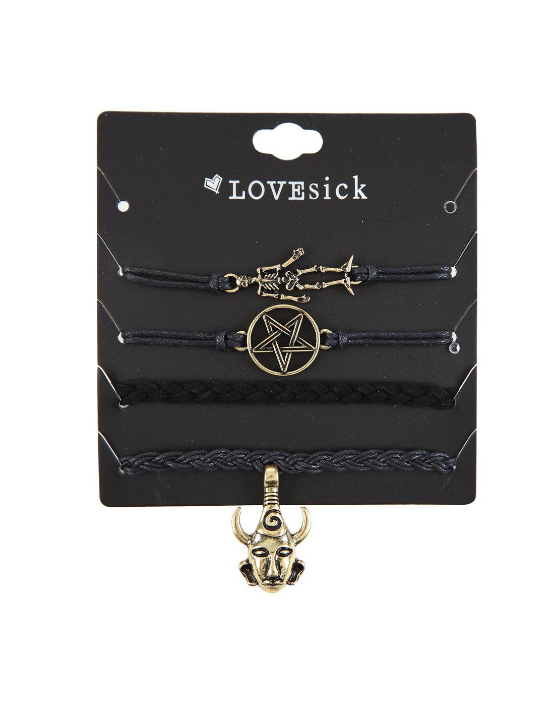 Amulet Skeleton Pentagram Cord Bracelet Set, , hi-res