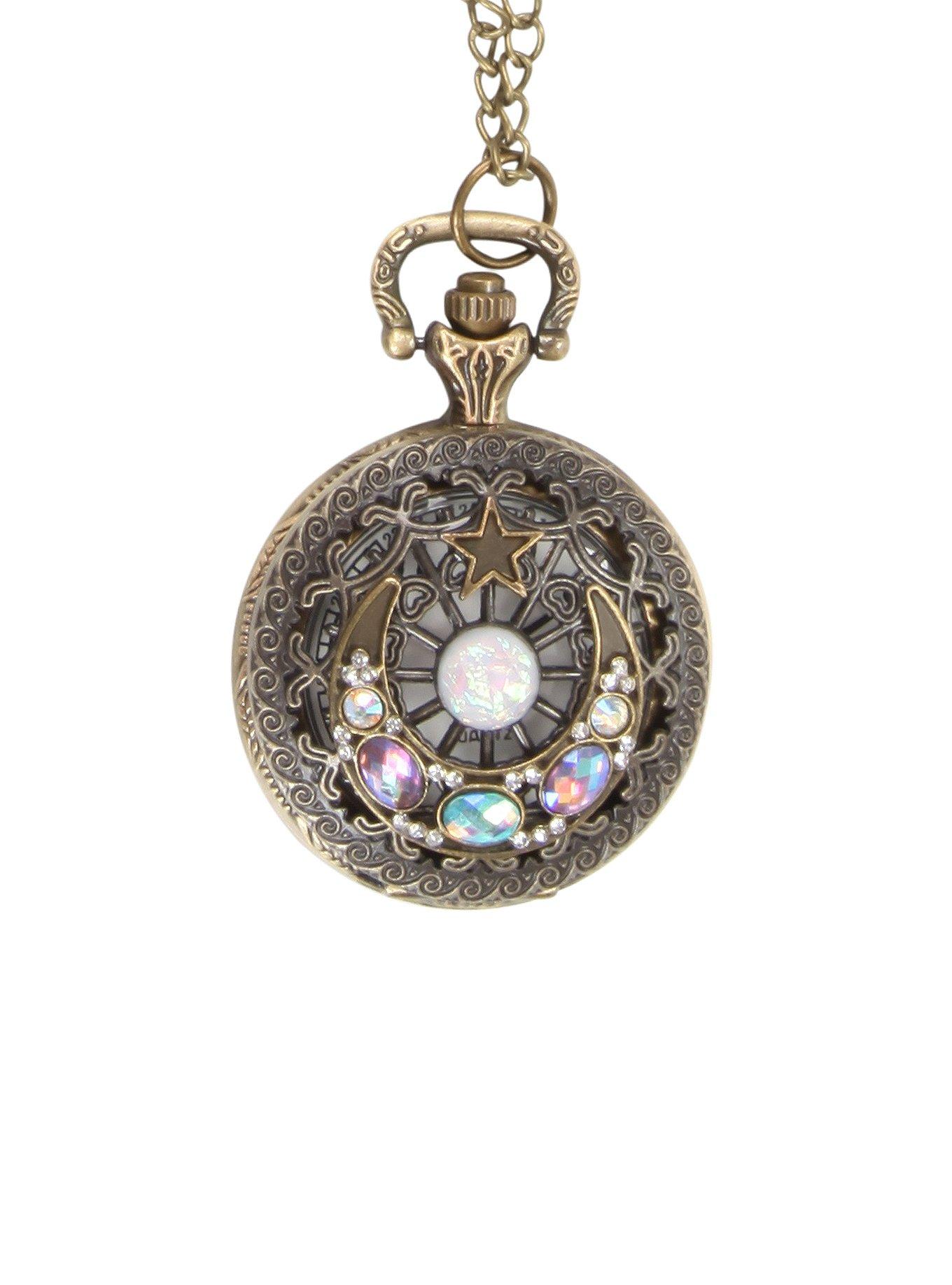 Crescent Moon Pocket Watch Necklace, , hi-res