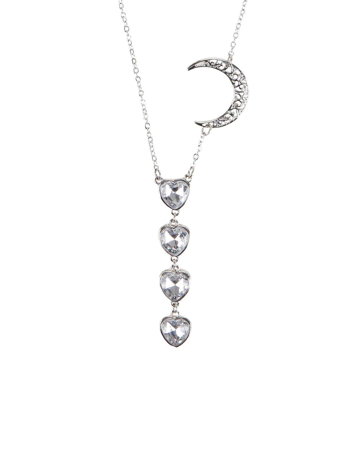 Moon & Bling Hearts Lariat Necklace, , hi-res