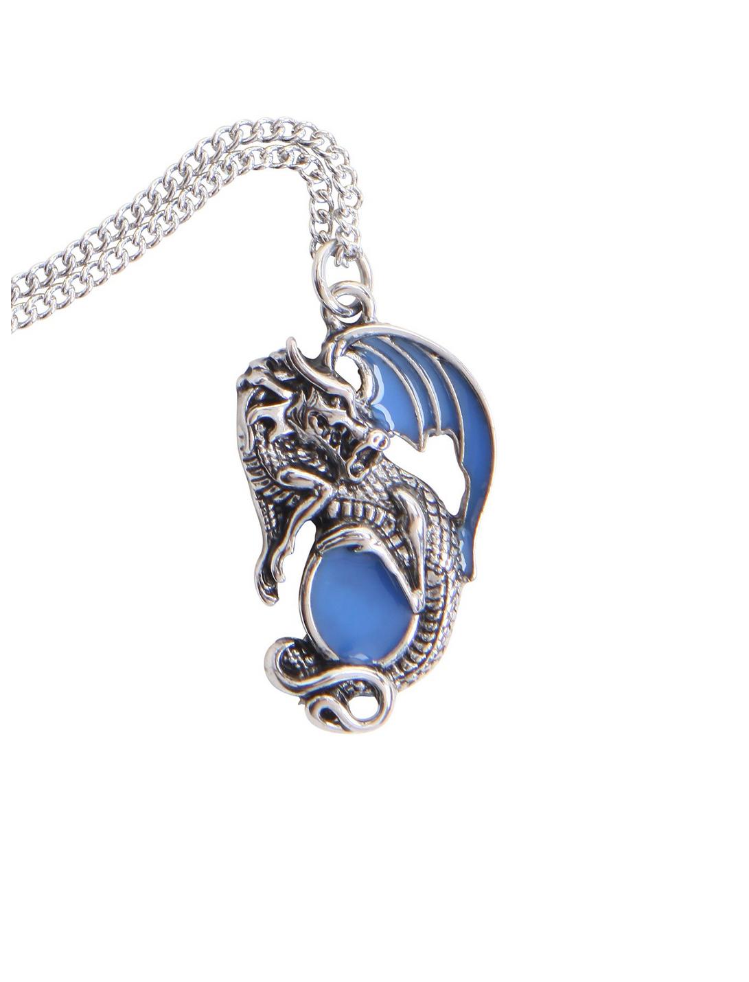Silver & Blue Glow-In-The-Dark Dragon Necklace, , hi-res