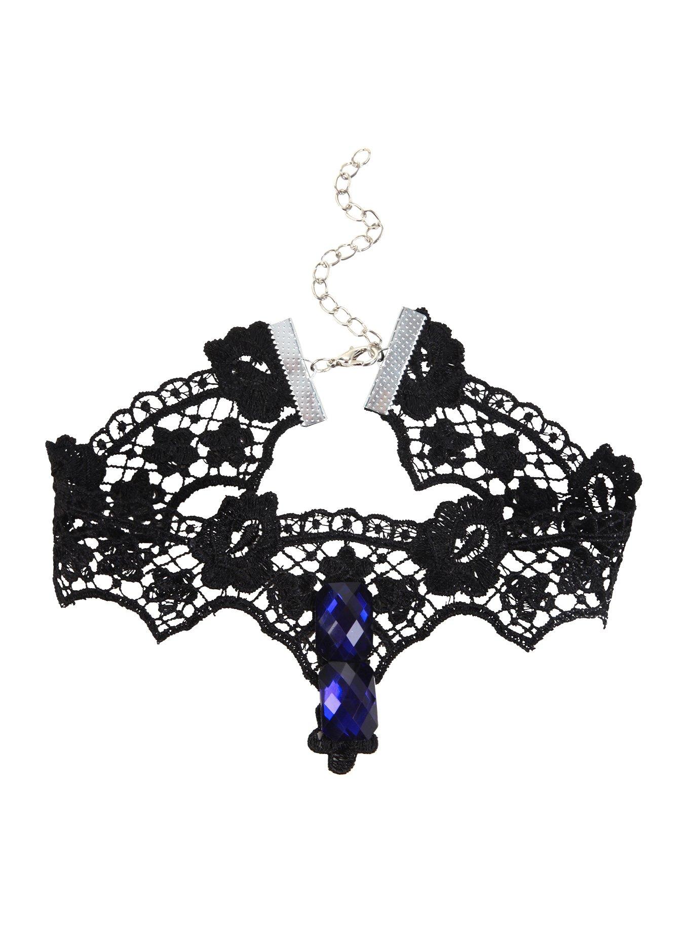 Black Lace & Blue Gem Choker, , hi-res